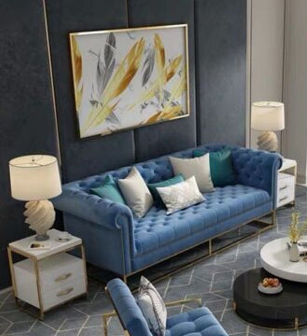 Couch in blauer 3-Sitzer JVmoebel Modern, Sofa Made Chesterfield Europe Design Dreisitzer