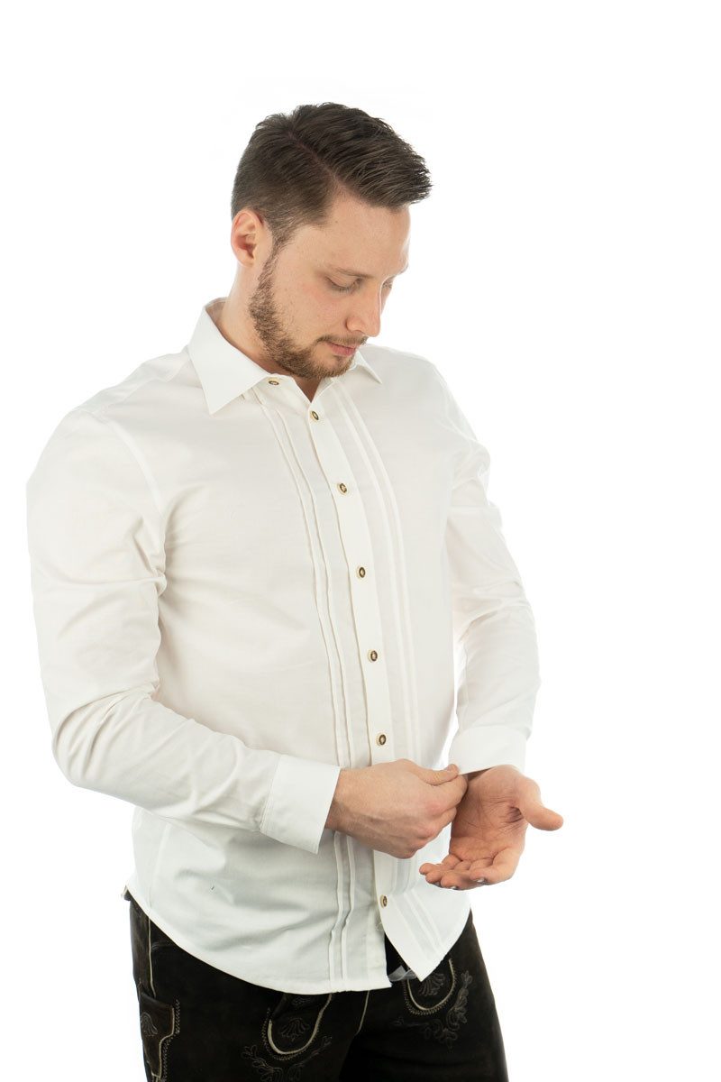 OS Trachten Trachtenhemd Gluxex Langarmhemd mit 2x2 Biesen