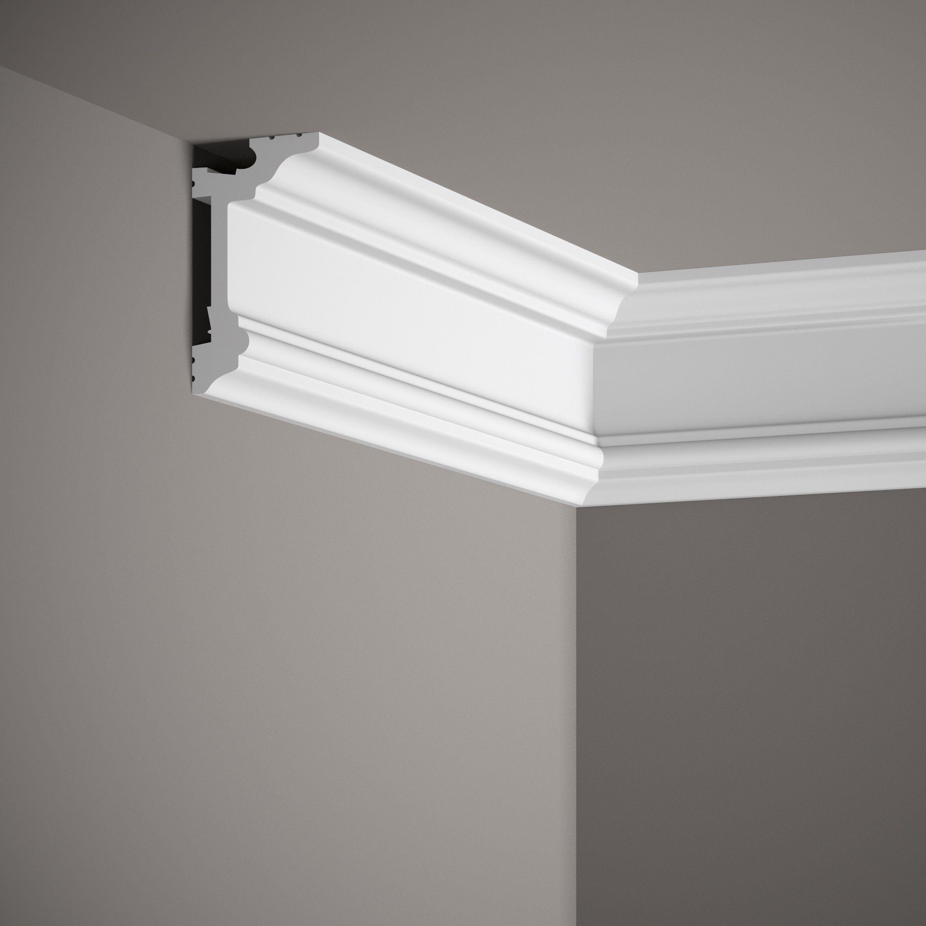 Mardom Deckenleiste MD137 Polyforce 55 x 96 x 2000 mm Weiß Vorhangleiste Lichtleiste, Kleben, Polystyrol