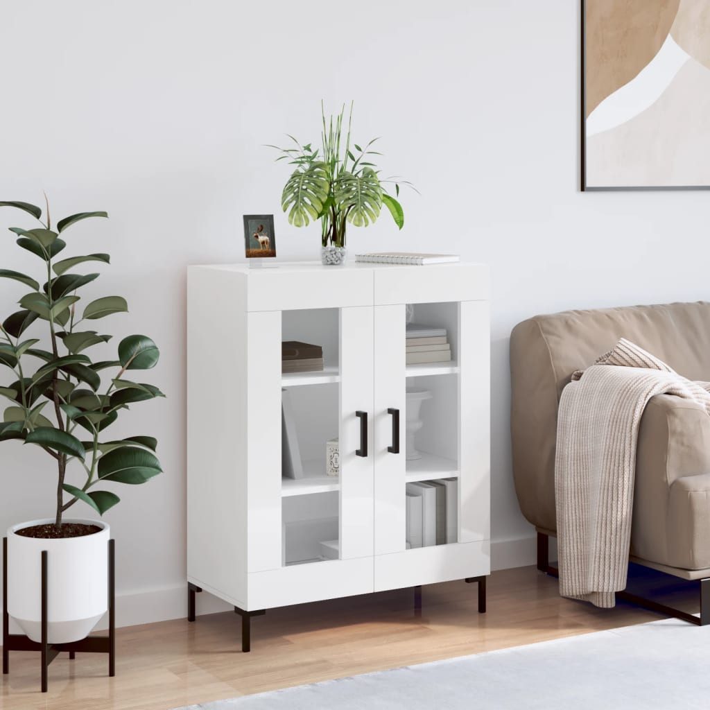 furnicato Sideboard Klassisches 69,5x34x90 cm Hochglanz-Weiß mit Holzwerkstoff (1 St), Stabile Kommode mit viel Stauraum und inklusiver Wandhalterung