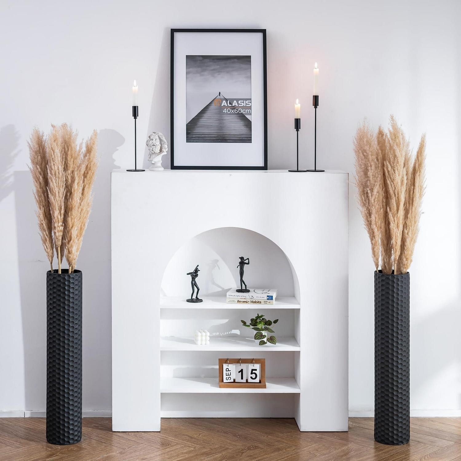 LuxusKollektion Bodenvase Bodenvase Metall 70cm Schwarz 2er Wabentextur
