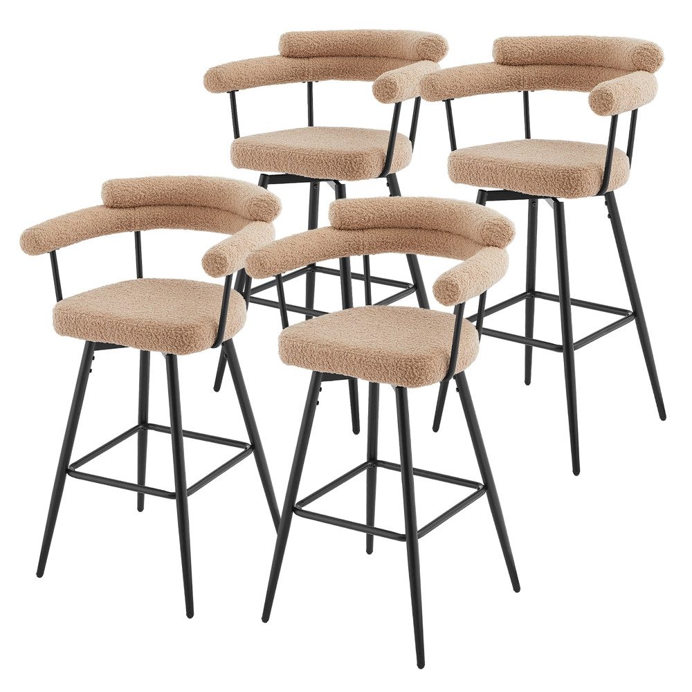 ML-DESIGN Barhocker Gepolsterter Barstuhl mit Rückenlehne und Fußstütze, 360° drehbar (4 St), 4er Set Bistrohocker aus Teddy-Stoff, Drehstuhl Hocker Tresenhocker