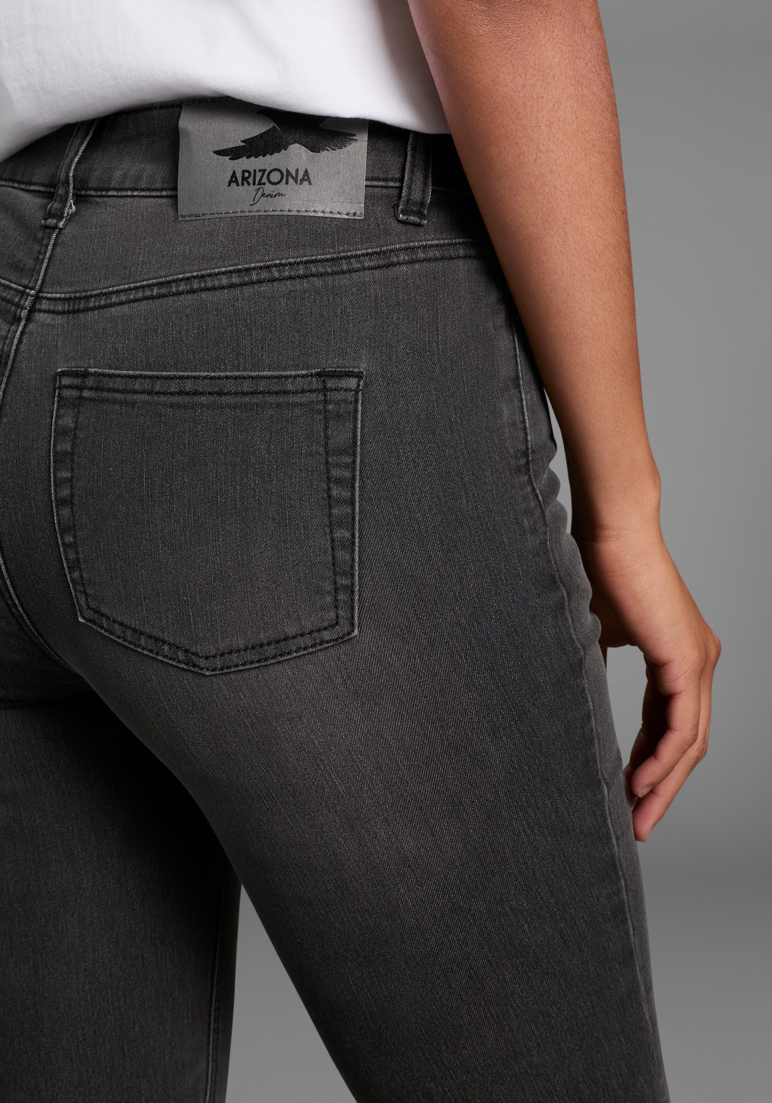 Arizona Bootcut-Jeans Shaping elastische Passform, Bootcut-Beinform, Used-Waschung, hohe Taille