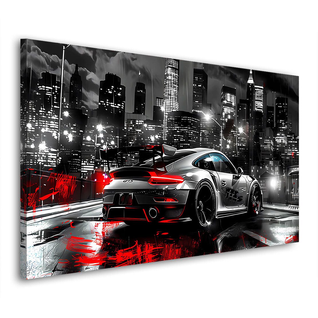 Artedinoi Leinwandbild Pop Art Porsche Sportwagen Nacht Leinwandbild Wandbild Kunstdruck XL W, Sportwagen bei Nacht