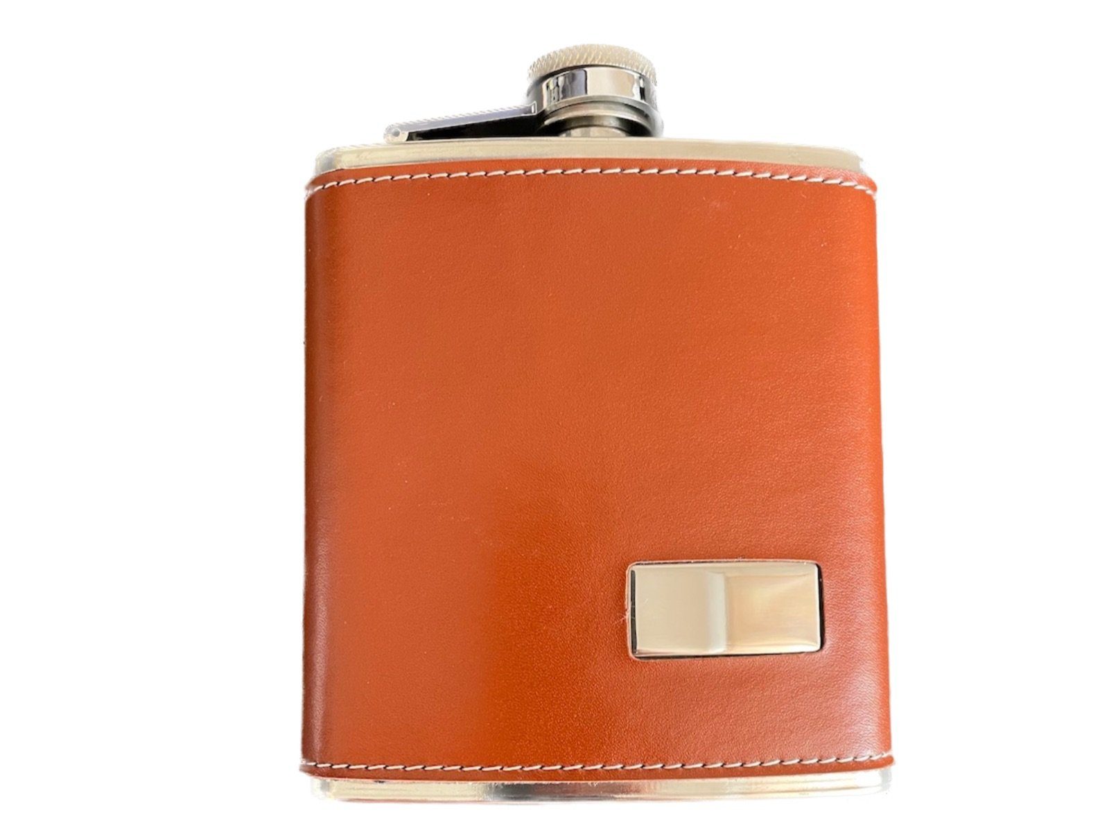 LK Trend & Style Flachmann Edelstahl Lederoptik 180ml, Die schöne Edelstahl Platte kann graviert werden