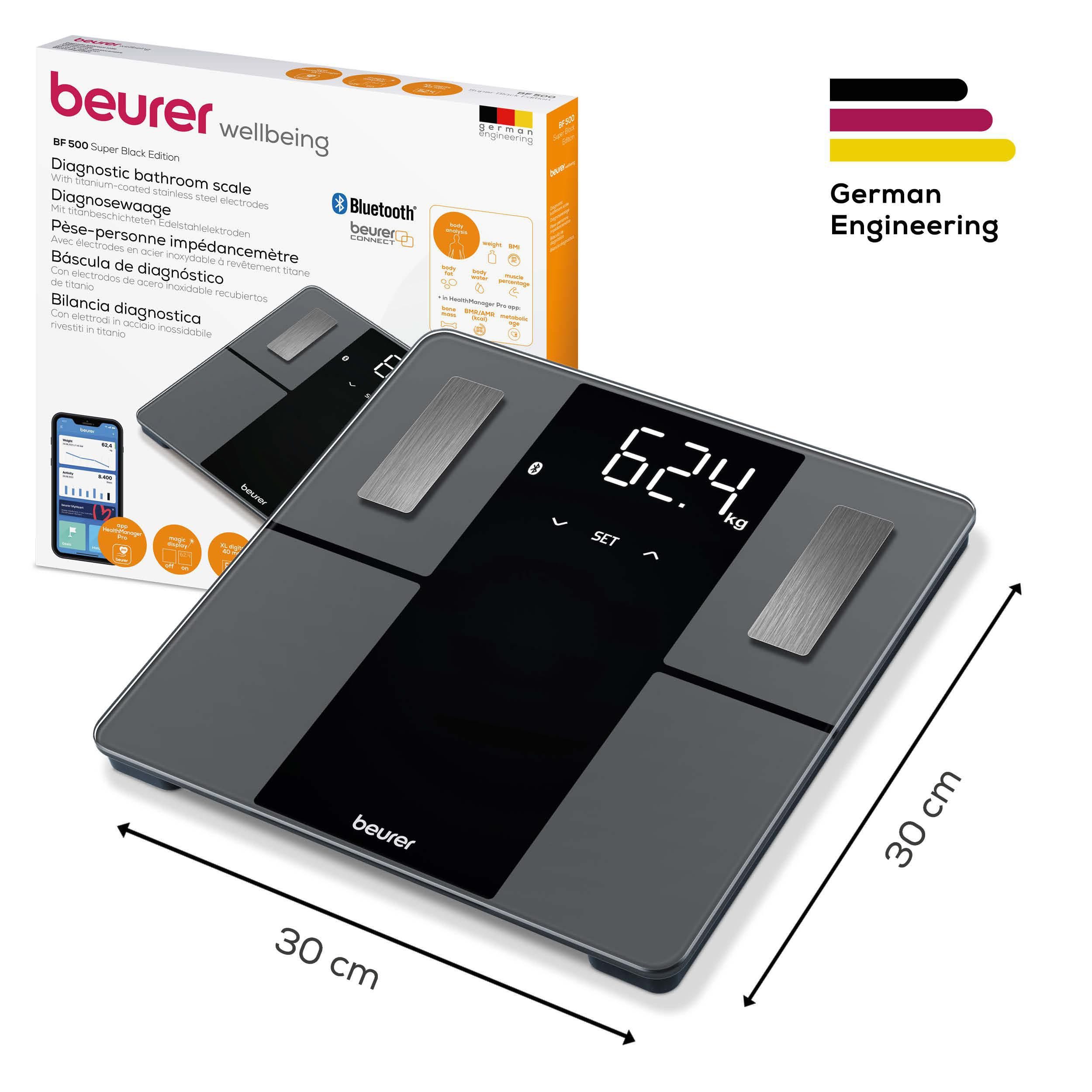 BEURER Körper-Analyse-Waage BF 500 mit automatischer Übertragung der Messdaten via Bluetooth, Gratis App "Beurer HealthManager Pro" zur grafischen Anzeige der Werte