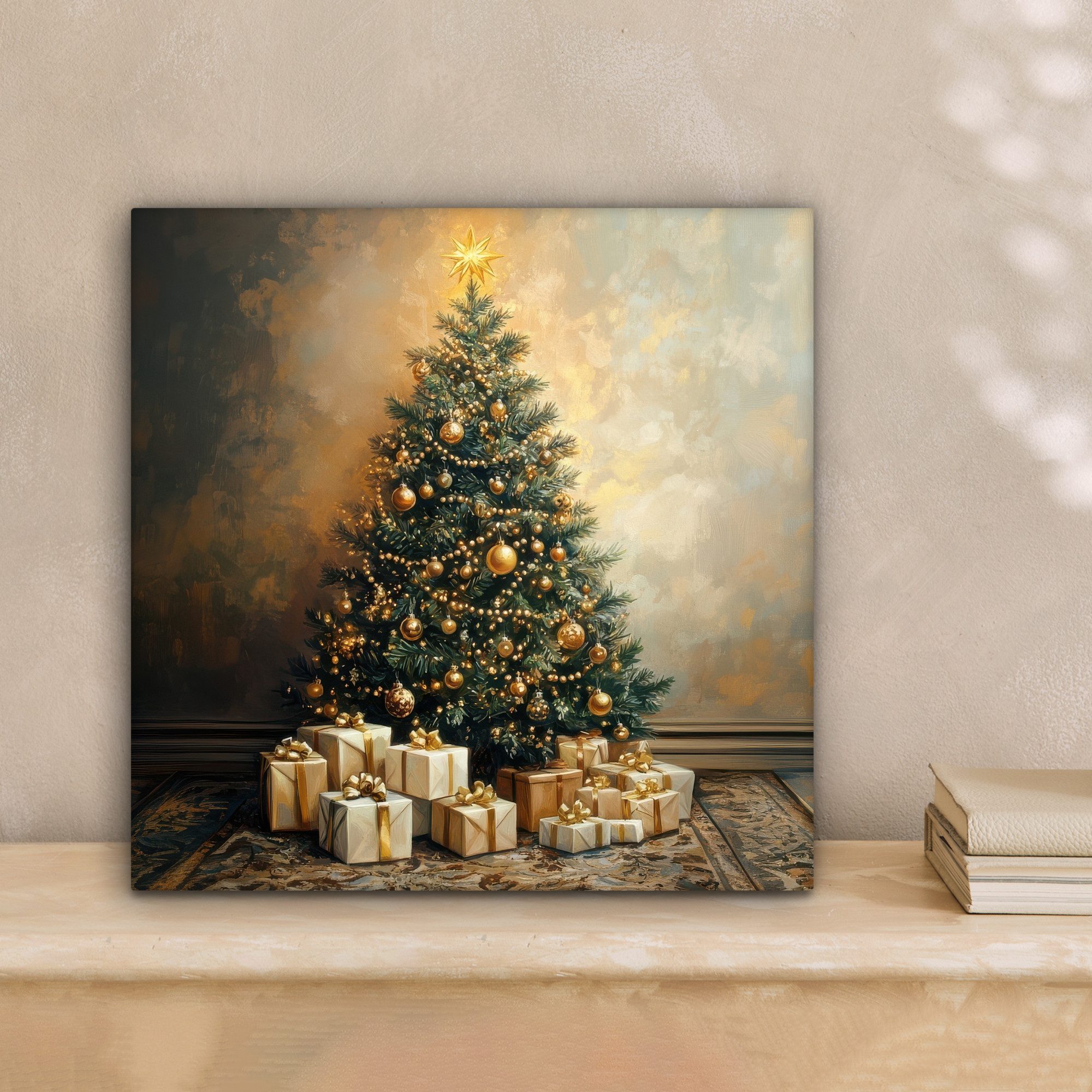 OneMillionCanvasses® Leinwandbild Weihnachtsbaum - Geschenke - Gold, Fotodr günstig online kaufen