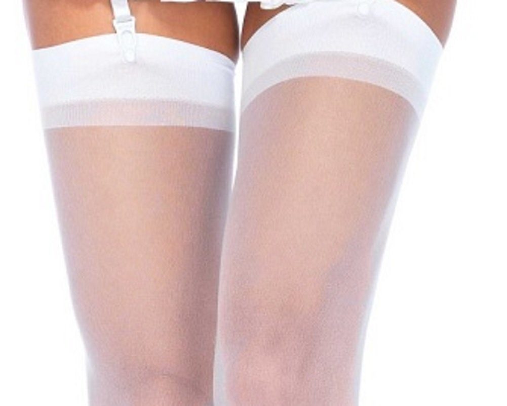 Leg Avenue Strapsstrümpfe Straps Strümpfe weiß transparent 15 DEN Einheitsgröße ca. 36 bis 40