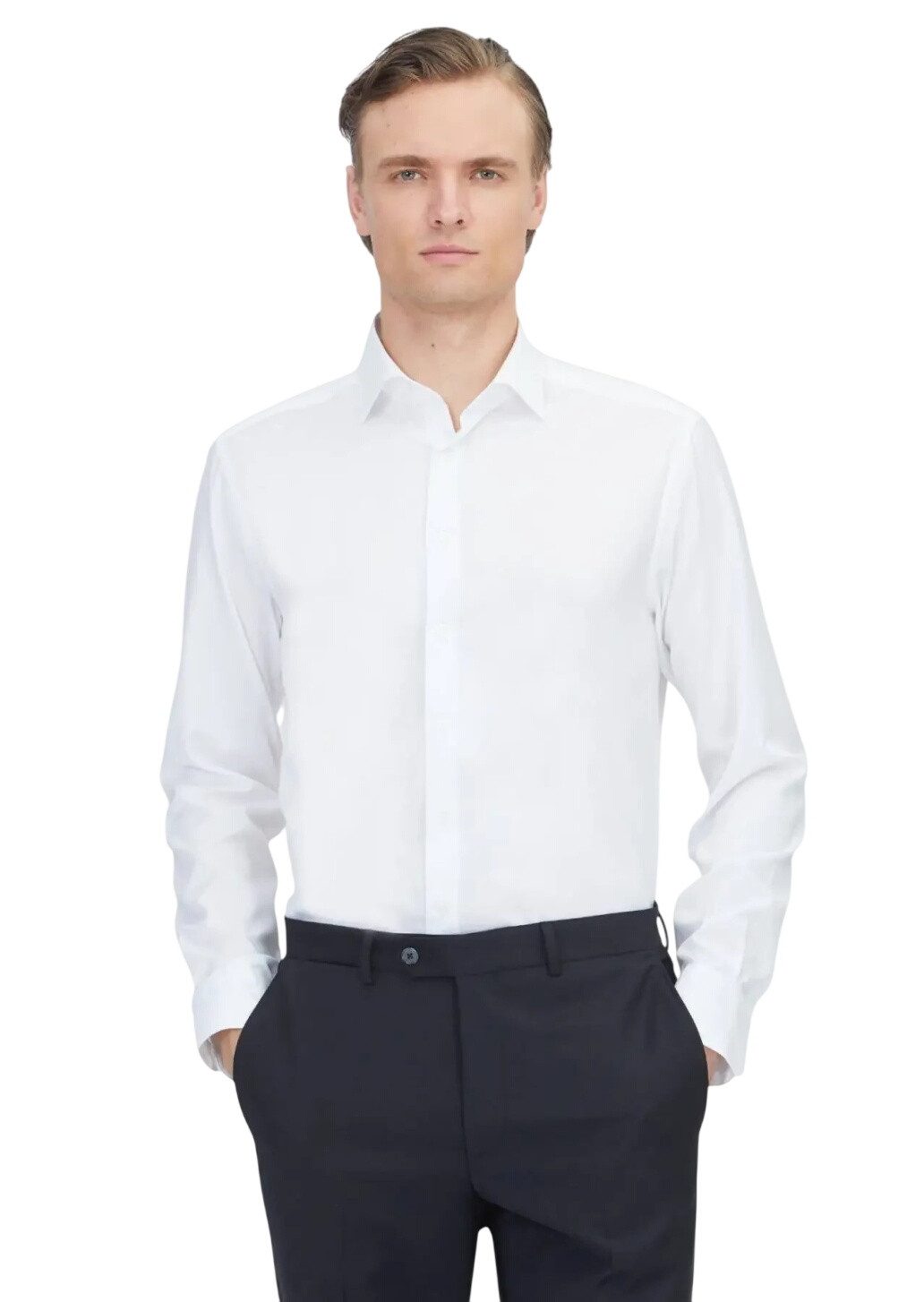 RAMSEY Hemdbluse Weißes, regulär geschnittenes Hemd aus 100 % Baumwolle mit klassischem
