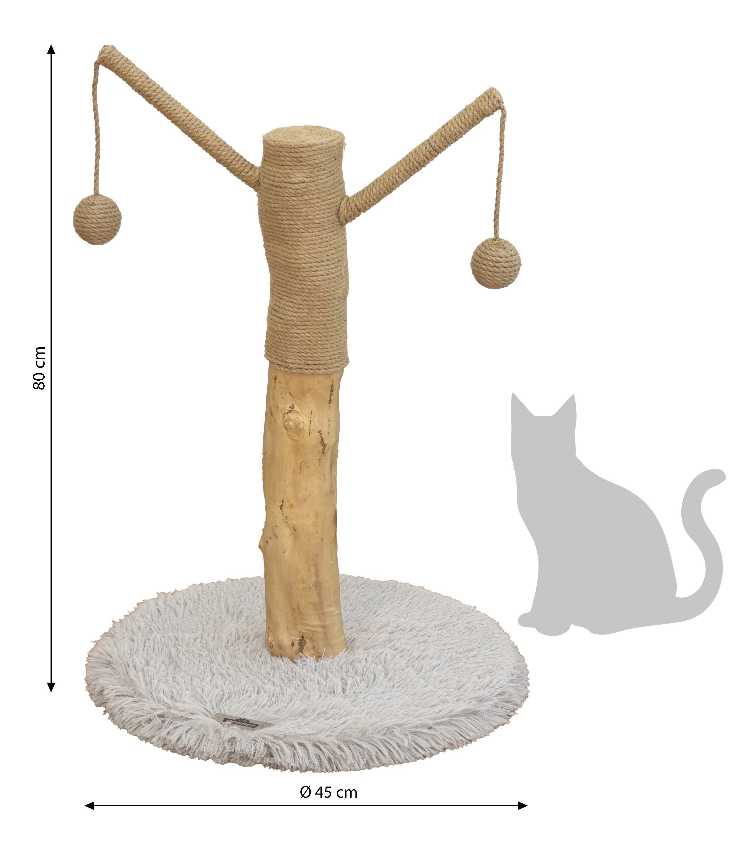 Dehner Kratzbaum Lovely Baumstamm, 80 x 45 x 45 cm, Holz / Plüsch / Sisal, stabiler Spielbaum mit Sisal-Kratzstamm und kuscheligem Standfuß