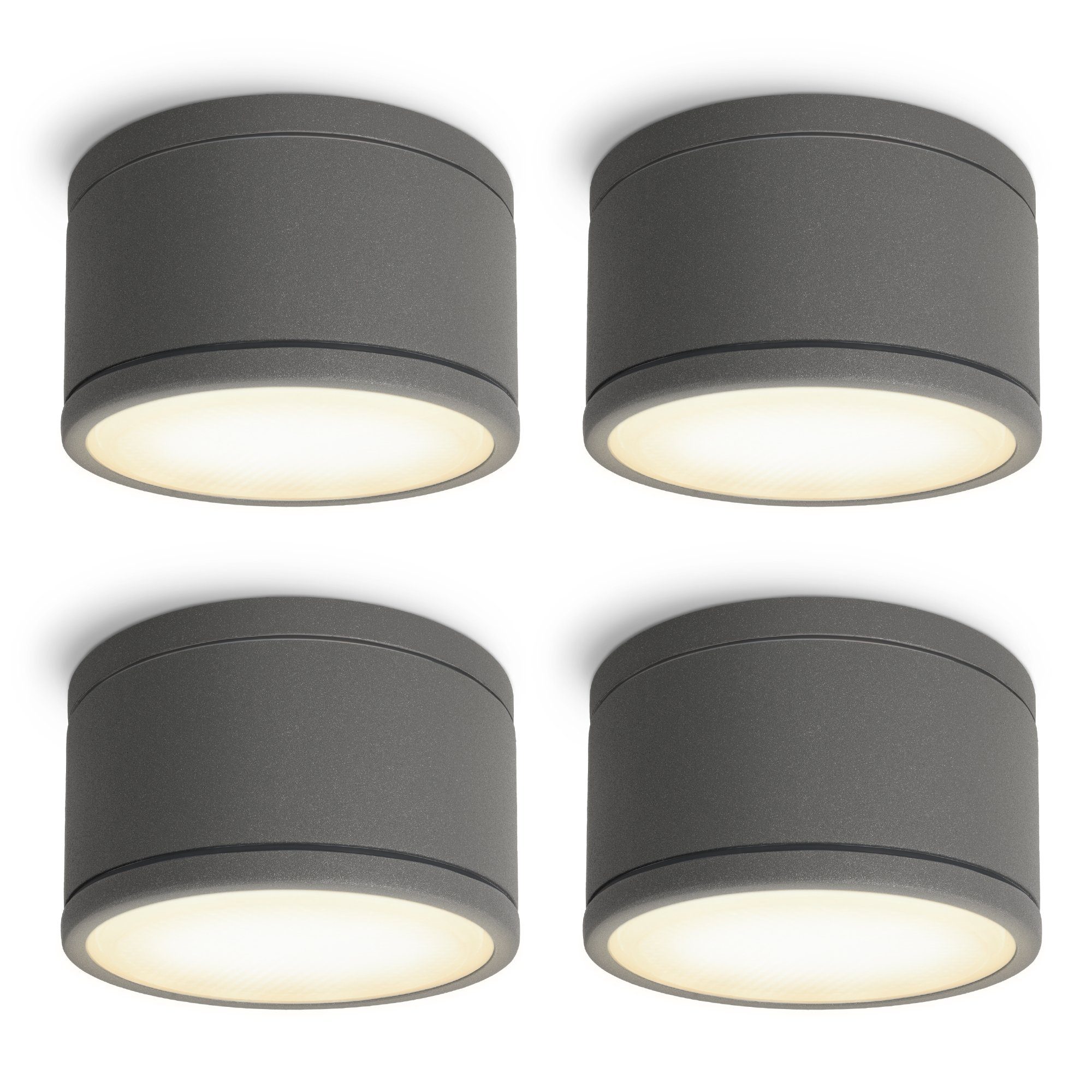 SSC-LUXon LED Außen-Deckenleuchte CELI-WX Aufbauspot flach IP44 Bad & Aussen anthrazit mit LED GX53 5W, Warmweiß bis Tageslicht