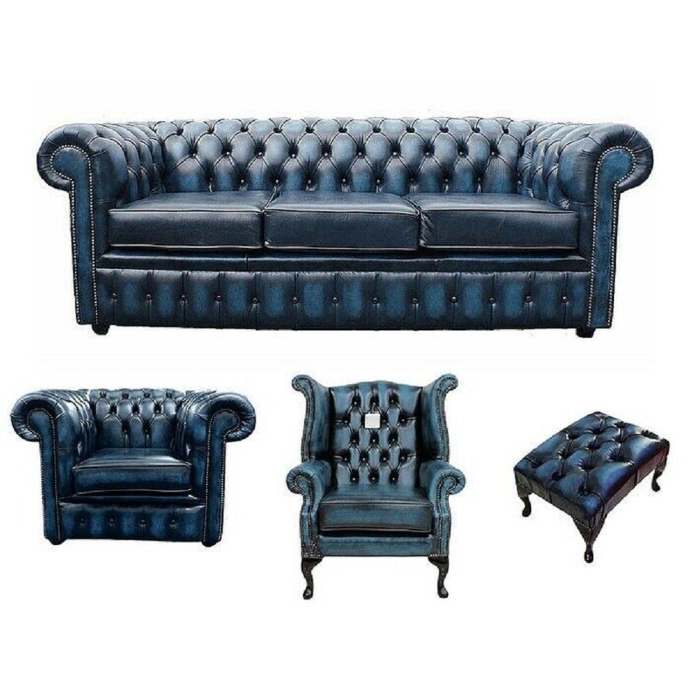 JVmoebel Couch Europe Sofagarnitur Chesterfield Sofa Neu, Blaue Moderne Set Luxus Made Garnitur in