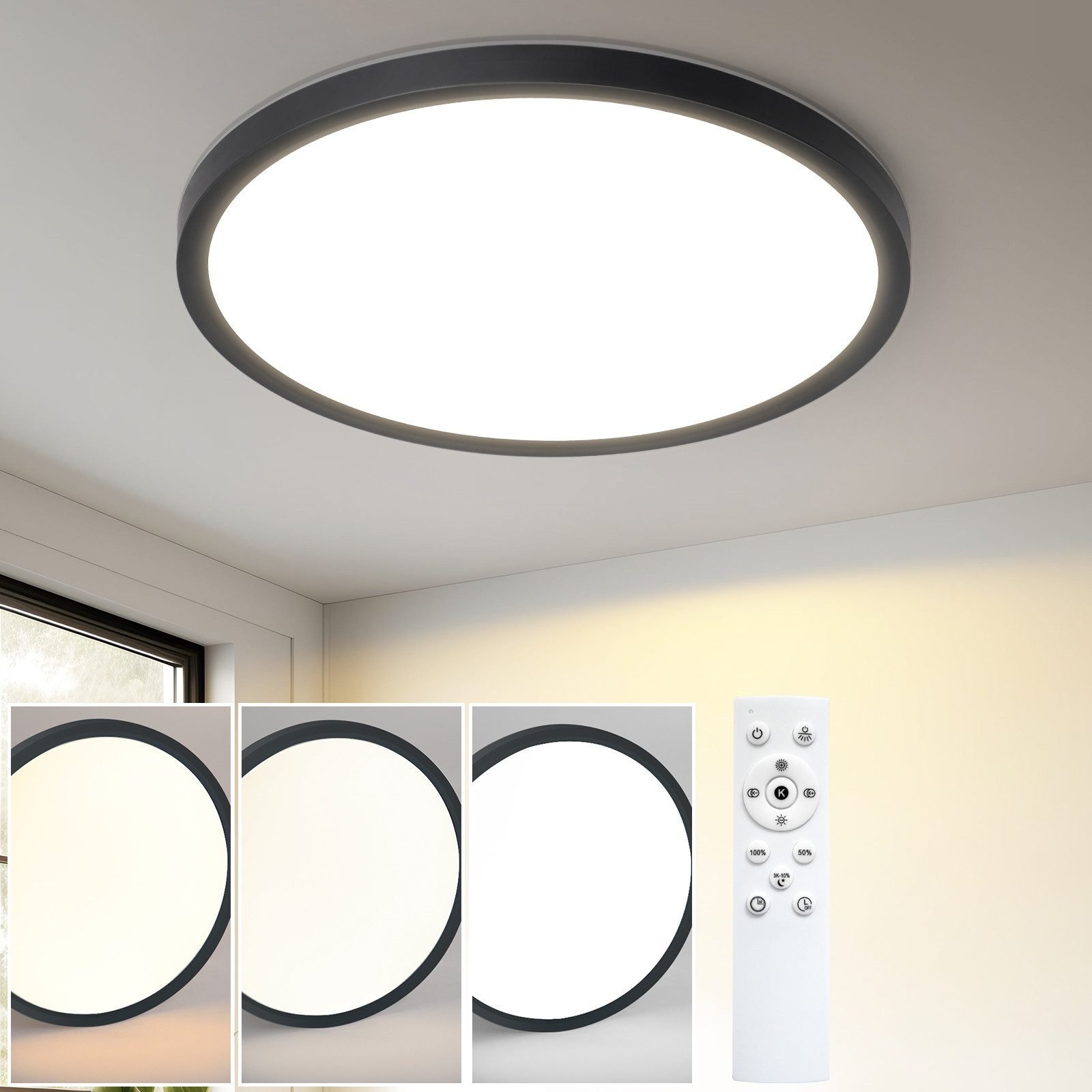 Nettlife LED Deckenleuchte Flach Schlafzimmer Schwarz günstig online kaufen