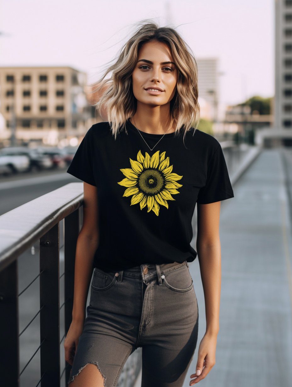 MAKAYA Print-Shirt Damen Sonnenblume Blume Druck günstig online kaufen