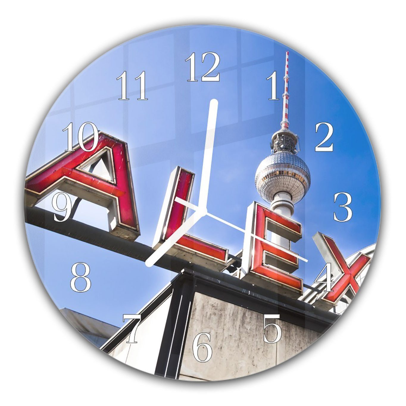 Primedeco Wanduhr 30 Rund cm Platz und Quarzuhrwerk mit in aus Glas Wanduhr - Durchmesser mit Motiv Berlin