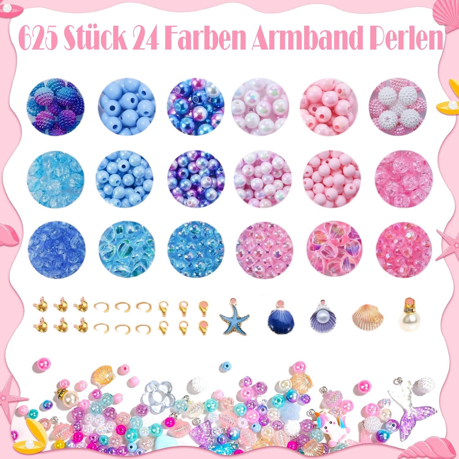 CLTYQ Ketten und Armband Set Armbänder Selber Machen Kinder,Farben Armband Meeresthema Bastelset (625-tlg), Schmuckzubehör zum Auffädeln, DIY Armband Selber Mac – Bild 2 von 5