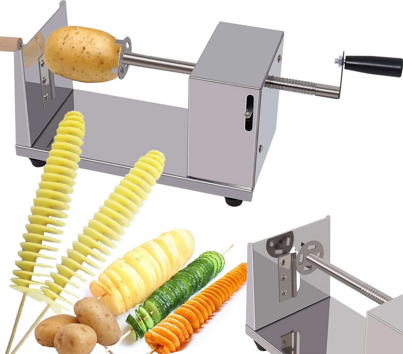 Refined Living Spiralschneider-Einsatz Edelstahl Spiral Kartoffelschneider, Gemüse Twister, Obstschneider, Zubehör für multifunktionaler Spiralschneider, manuelle Schneidemaschine, Obstschneider, Pommes Frites Schneider, mit rutschfester Griff, Tornado-Ka