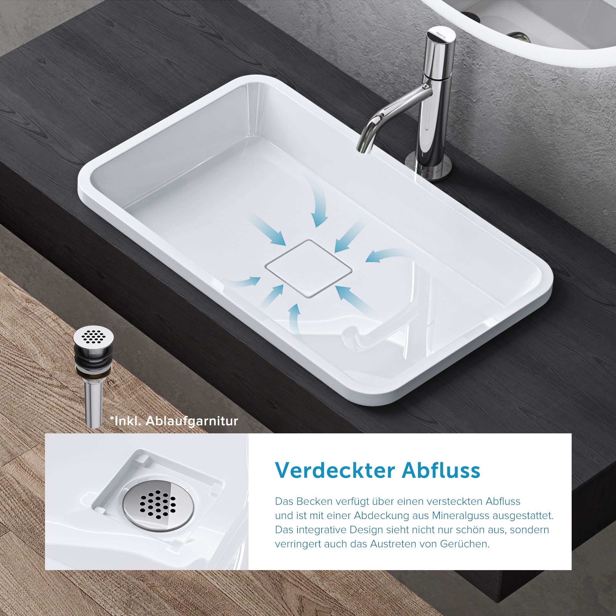 doporro Waschbecken Einbauwaschbecken Aufsatzwaschbecken Waschtisch aus Mineralguss Col104