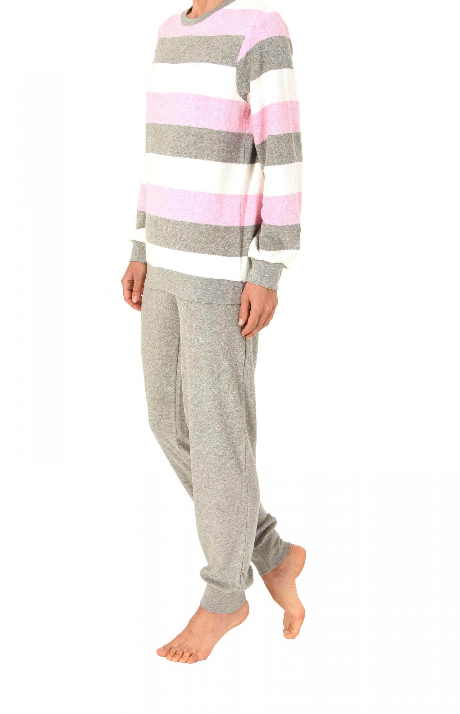 Normann Pyjama Damen Frottee Pyjama lang mit Bündchen in einer tollen Streifenoptik – Bild 2 von 4