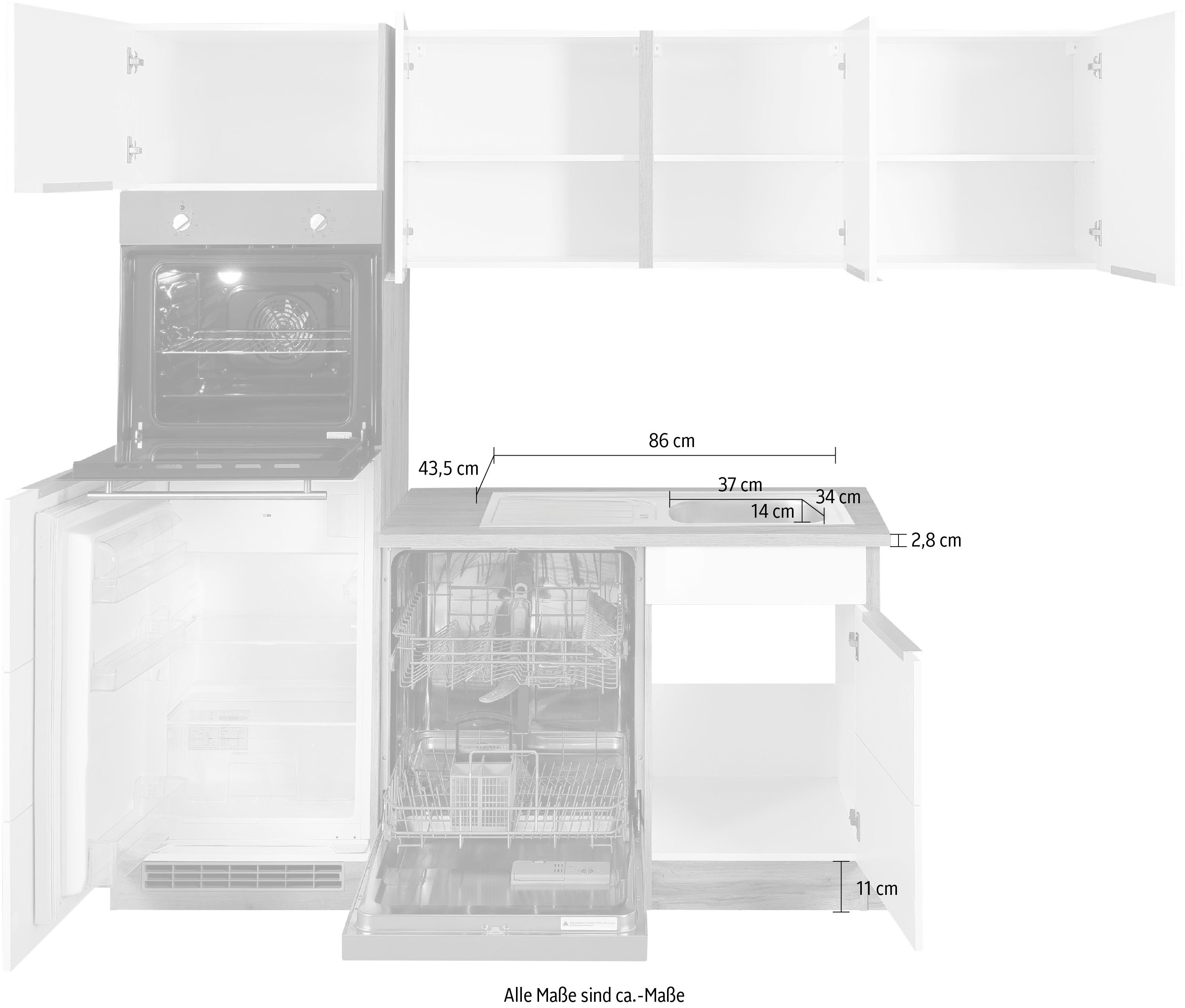 KOCHSTATION Winkelküche KS-Brindisi Stellbreite 230/170 cm, wahlweise mit E-Geräten und Induktion, mit MDF-Fronten