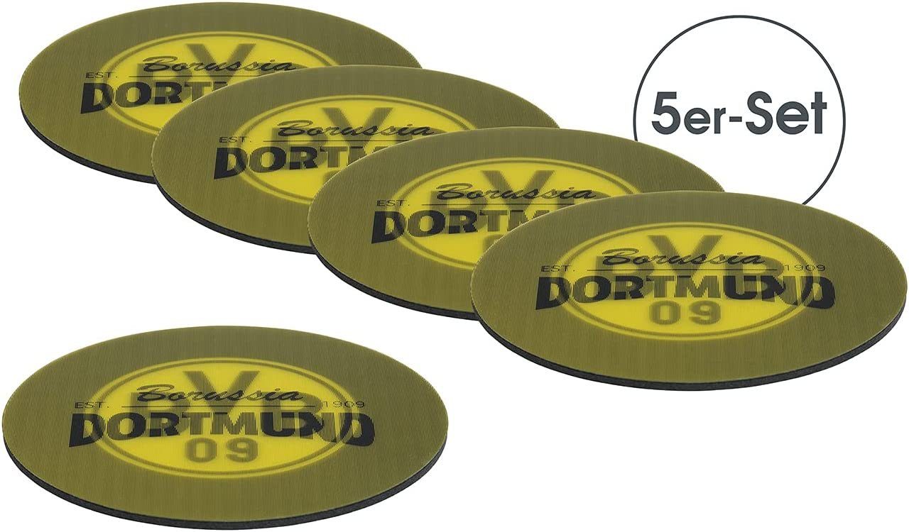 Glasuntersetzer 3D, 5er-Set Getränke Untersetzer Borussia Dortmund