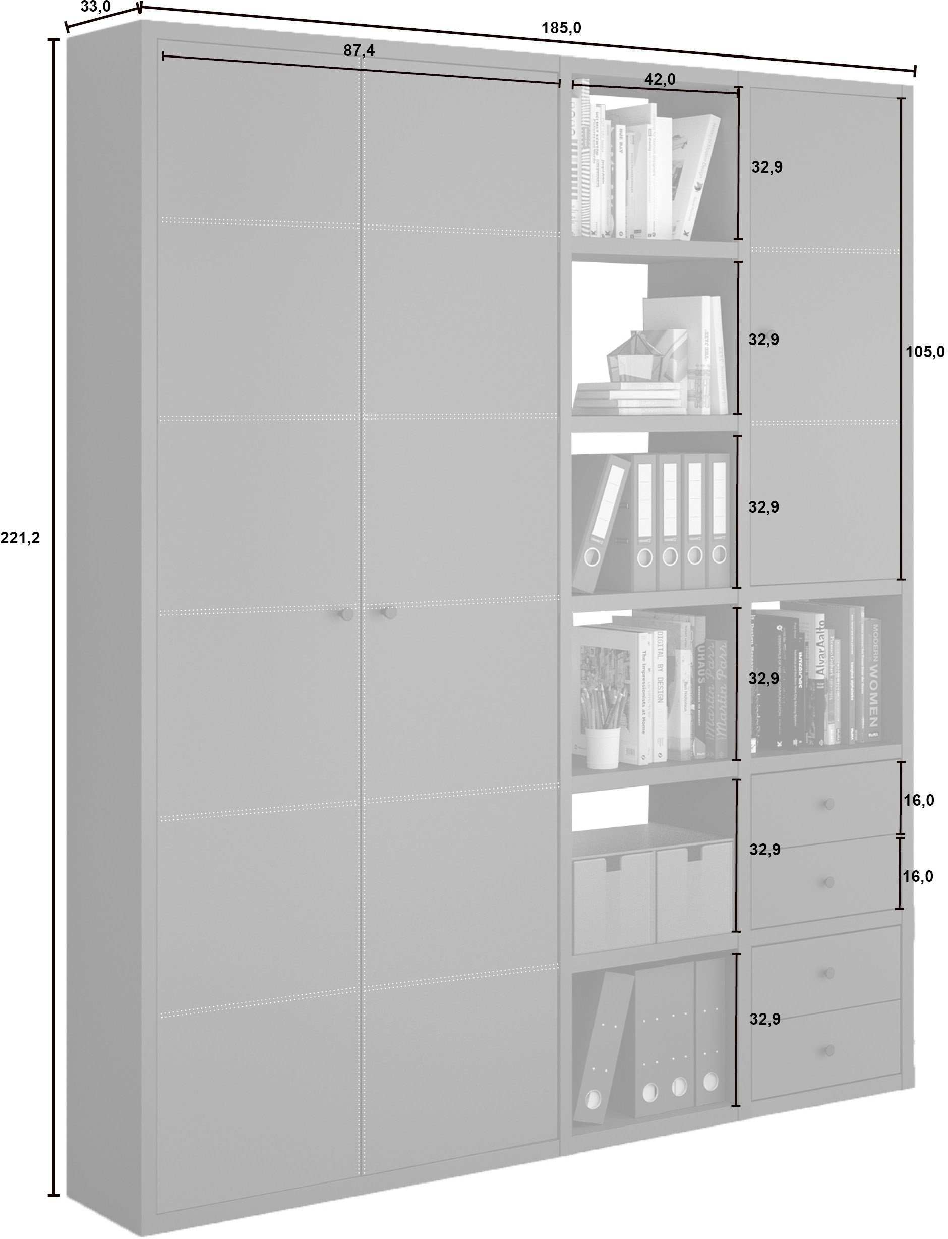 fif möbel Regal Grau 1-tlg. matt matt TORO, | Grau