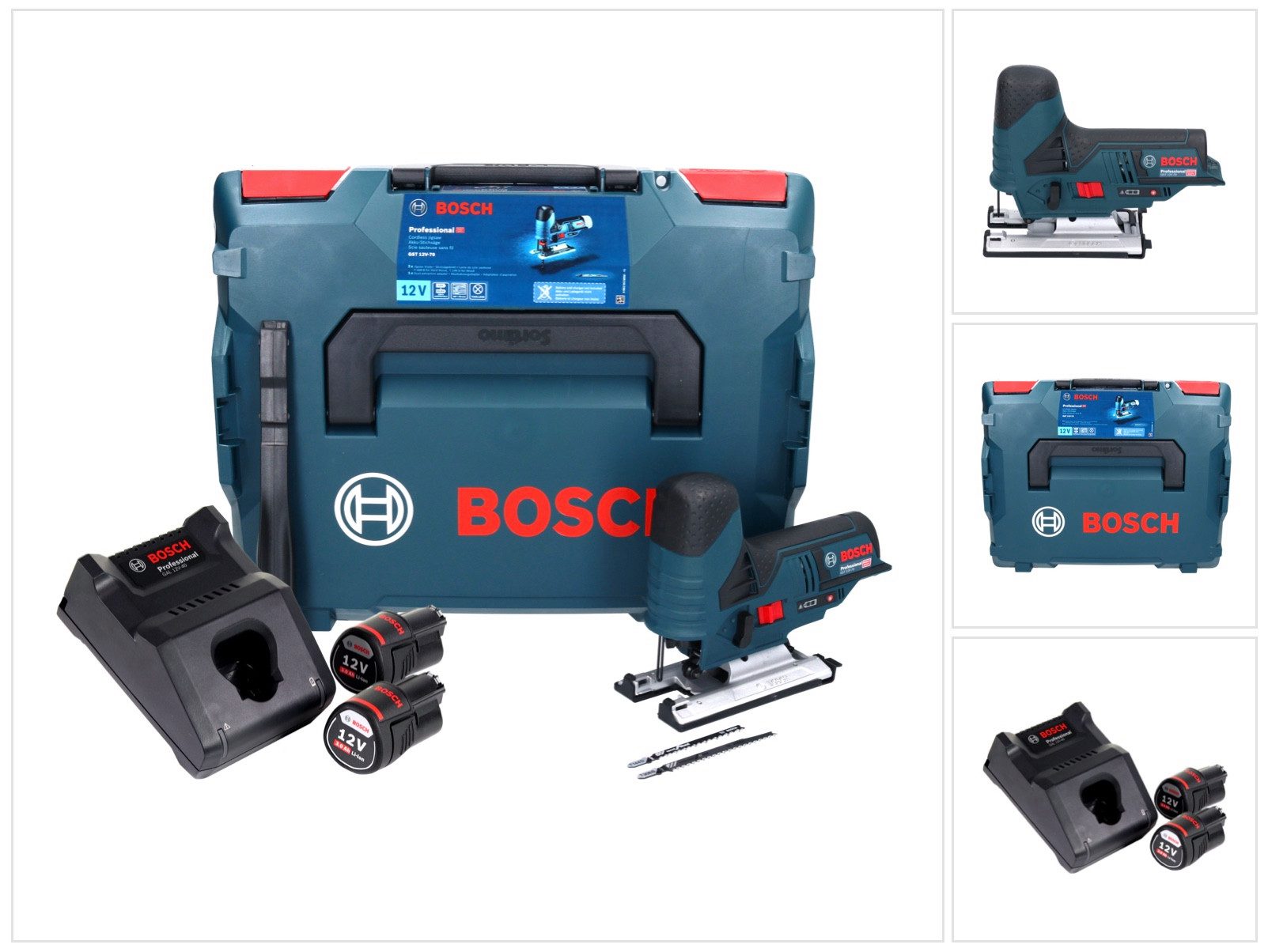 Bosch Professional Akku-Stichsäge GST 12V-70 Professional Akku Stichsäge 12 V + 2x Akku 3,0 Ah + Ladege