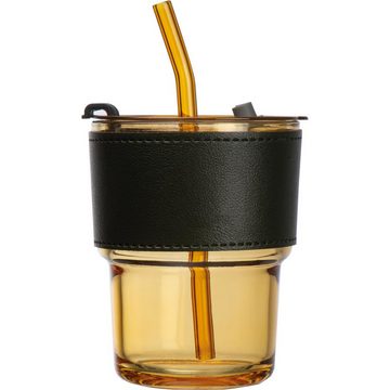 Macma Becher Farbiges Trinkglas mit Glasstrohhalm / Trinkbecher / Farbe; gelb