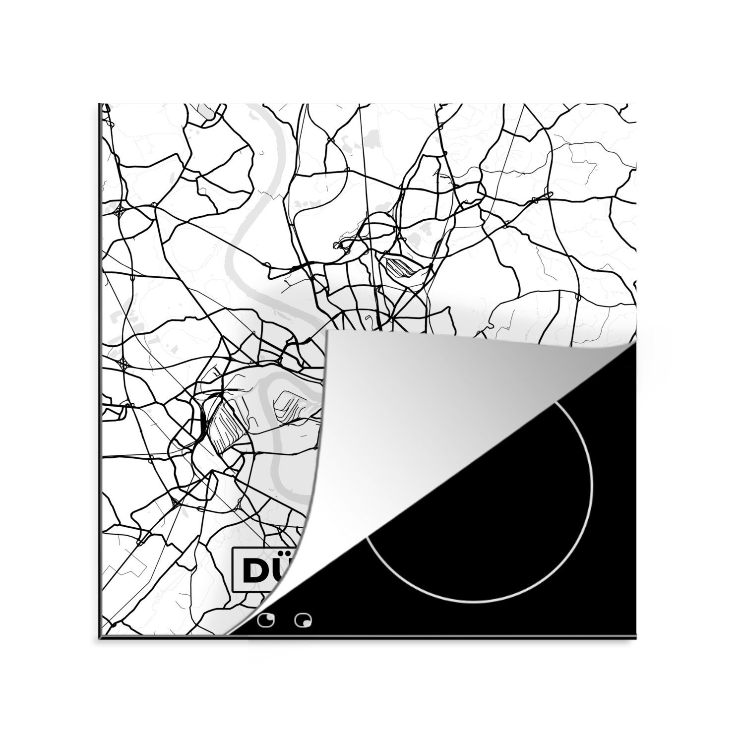 MuchoWow Herdblende-/Abdeckplatte Karte - Düsseldorf - Stadtplan, Vinyl, (1 tlg), 78x78 cm, Ceranfeldabdeckung, Arbeitsplatte für küche