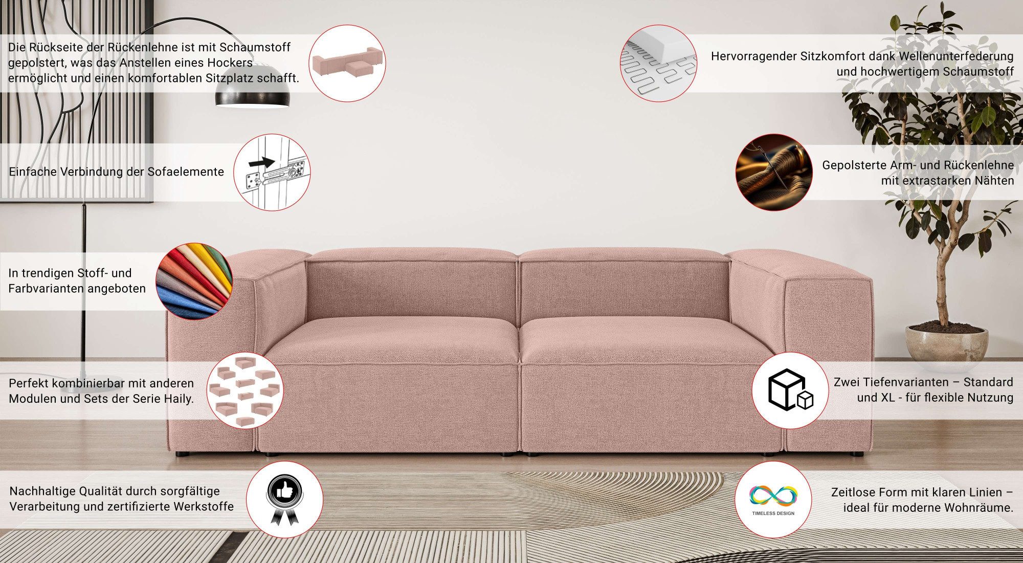 OTTO home Big-Sofa XL HAILY Modularsofa extra tief, Sitztiefe 100 cm, als Modul oder separat verwendbar, für individuelle Zusammenstellung