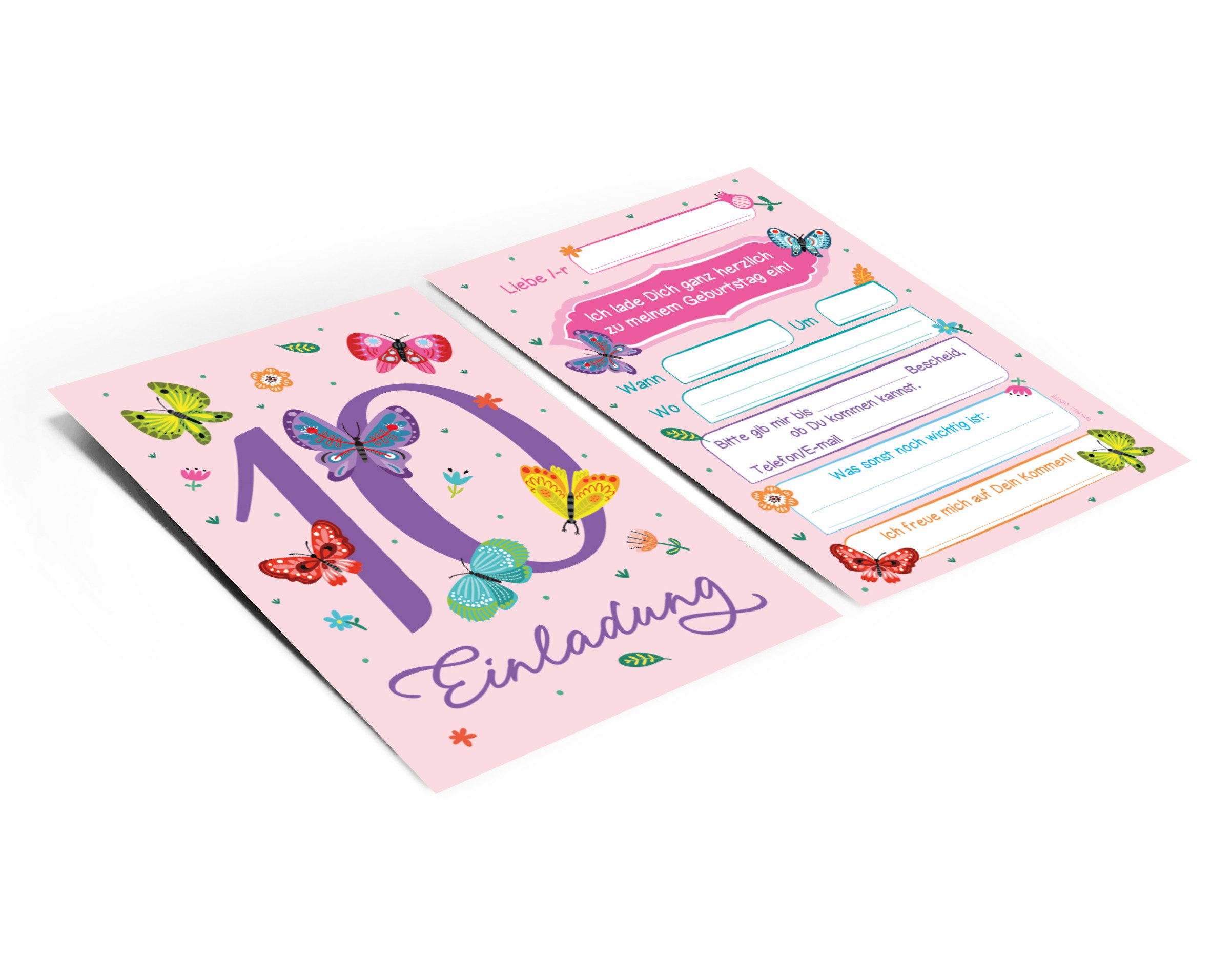 JUNAPACK Einladungskarten Schmetterling zum 10. Geburtstag Einladungen mit Umschlägen Mitgebsel, Mitbringsel Set Schmetterlinge zum zehnten Geburtstag Gastgeschenke