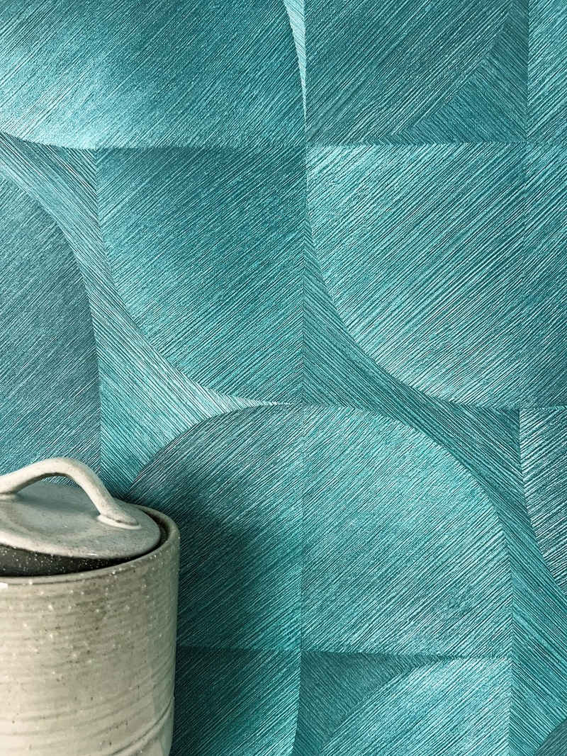 Newroom Vliestapete, Blau Tapete Modern Muster - Mustertapete Retro Petrol Türkis Geometrisch Grafisch Linien Verlauf für Wohnzimmer Schlafzimmer Küche