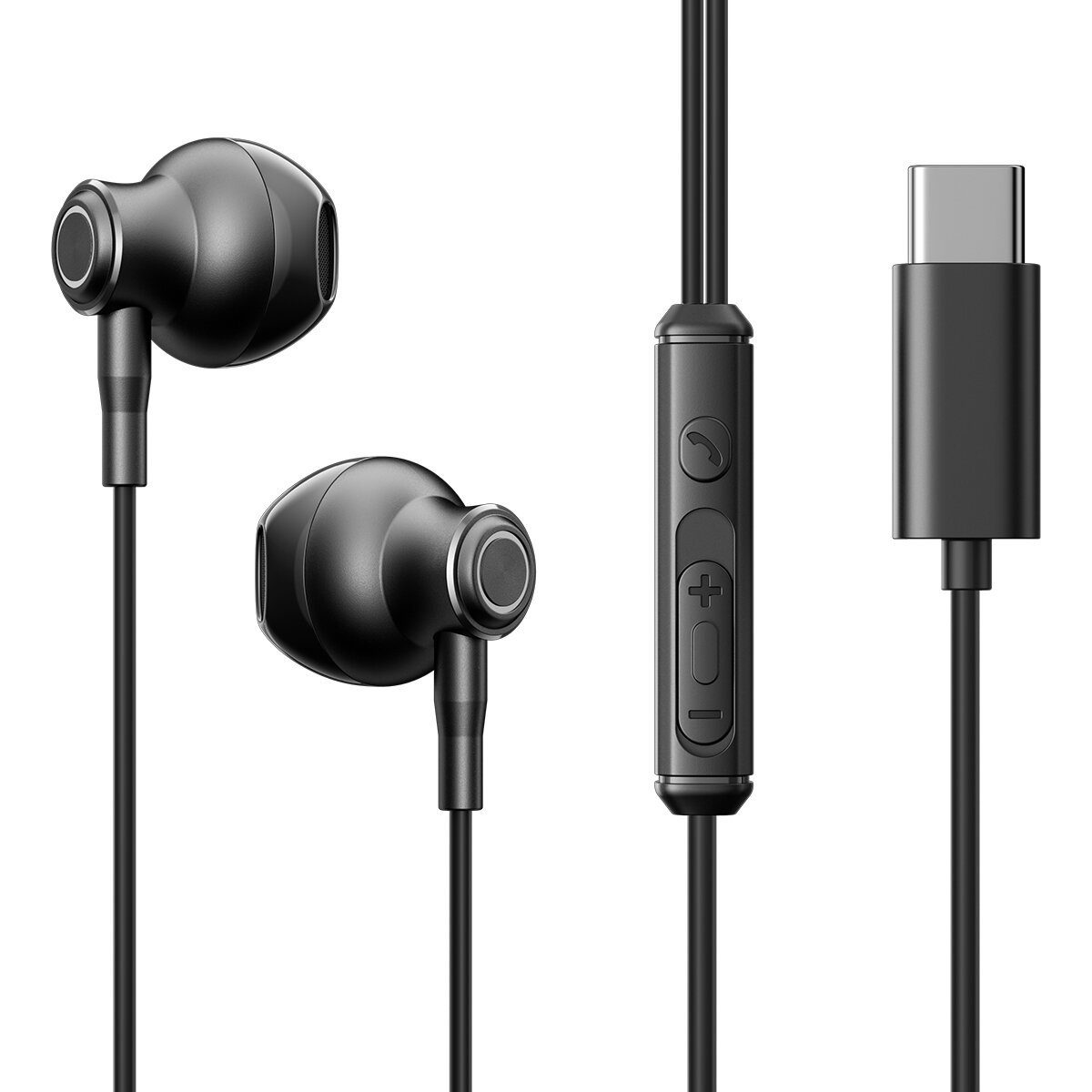 JOYROOM TYPE-C Series JR-EC07 mit USB-C Anschluss aus Metall In-Ear-Kopfhörer (Kabel, Hochempfindliches omnidirektionales Mikrofon, Kabel, mit Extra PU-Hülle) Schwarz
