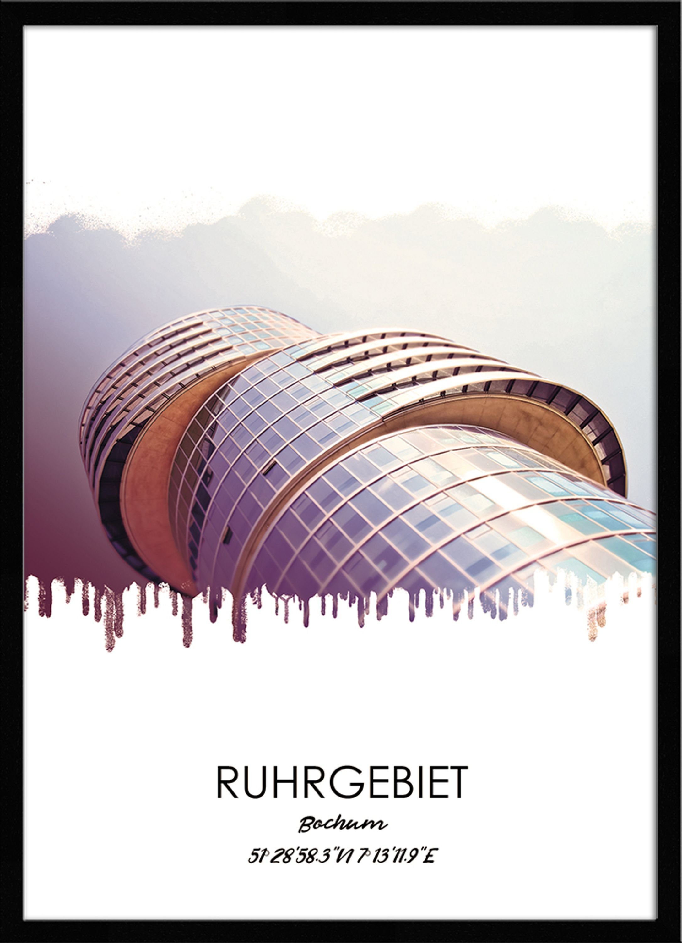 artissimo Bild mit Bochum, gerahmt Ruhrgebiets-Städte: / / 51x71cm Rahmen Rahmen mit Ruhrgebiet Bild Bochum Design-Poster