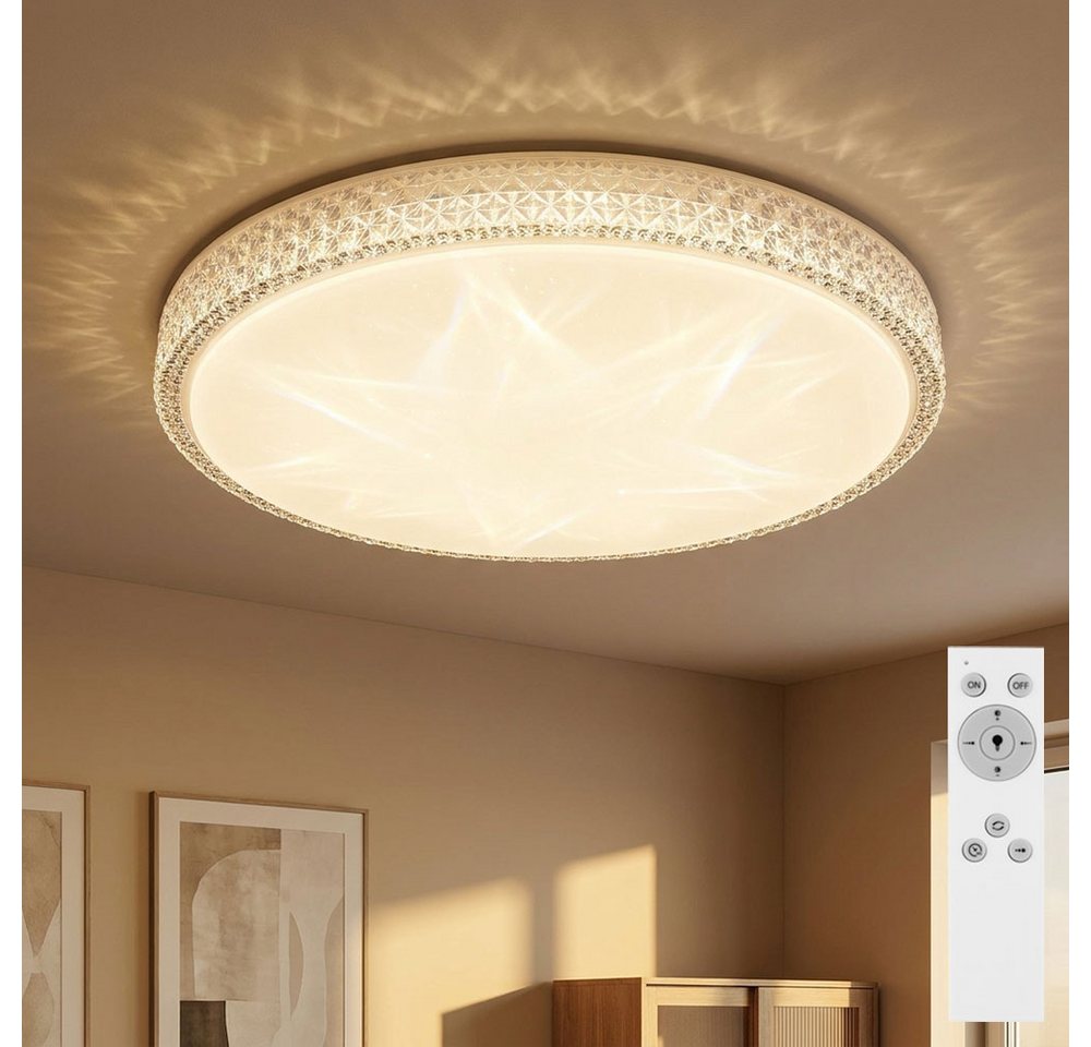 GLOBO LIGHTING LED Deckenleuchte, LED-Leuchtmittel fest verbaut, Kaltweiß, Warmweiß, Neutralweiß, Tageslichtweiß, Farbwechsel, Deckenleuchte Kristalle LED Fernbedienung dimmbar CCT Sterneneffekt