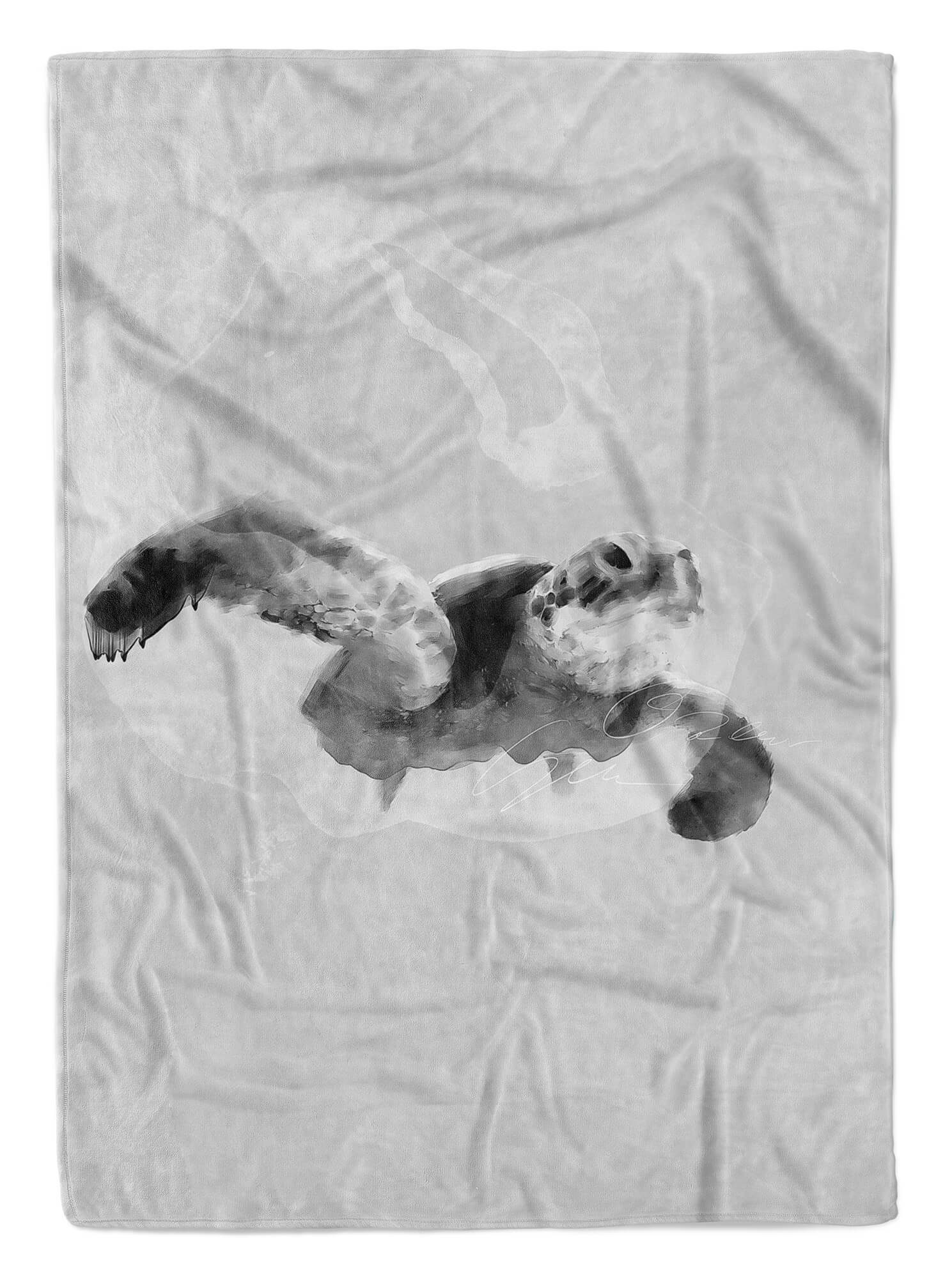Sinus Art Handtücher Handtuch Strandhandtuch Saunatuch Kuscheldecke Grau Seeschildkröte Motiv, Baumwolle-Polyester-Mix (1-St), Handtuch
