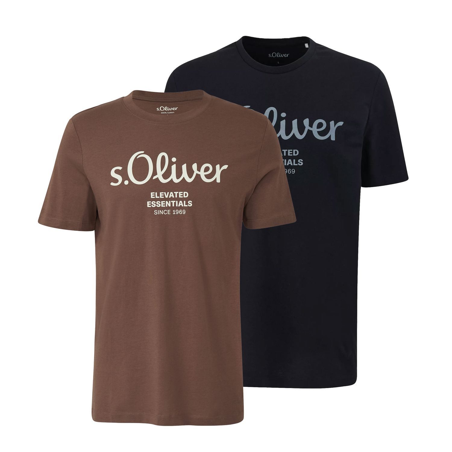 s.Oliver T-Shirt Casual mit Rundhals-Ausschnitt, kurzarm, Logo-Aufdruck im 2er Pack
