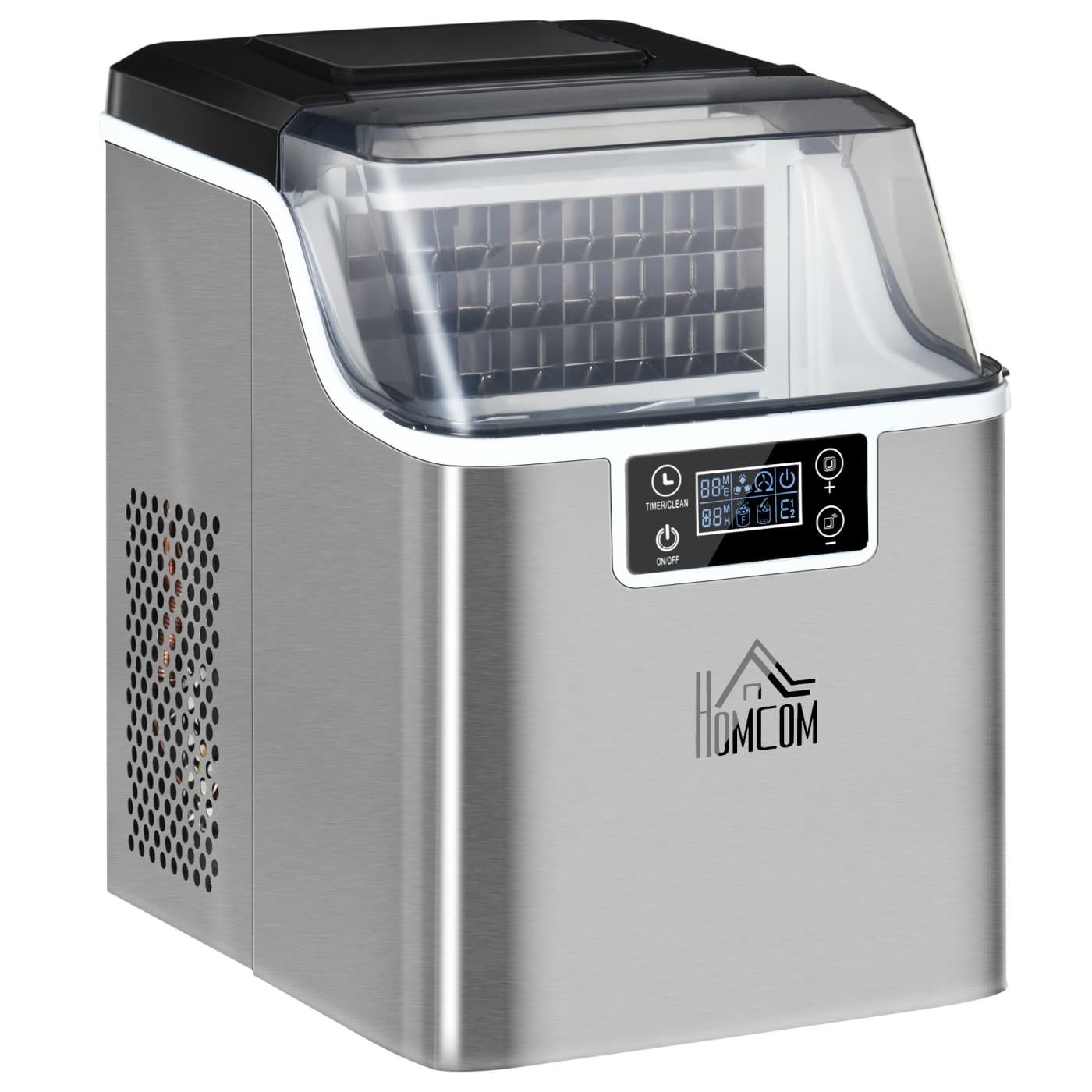 autolock Eiswürfelmaschine Eiswürfelautomat, 20 kg/24h 2,3 L, mit 3,2 L Wassetank, Edelstahl, automatisches Reinigungsprogramm, 25,2 x 36 x 37,1 cm,silber
