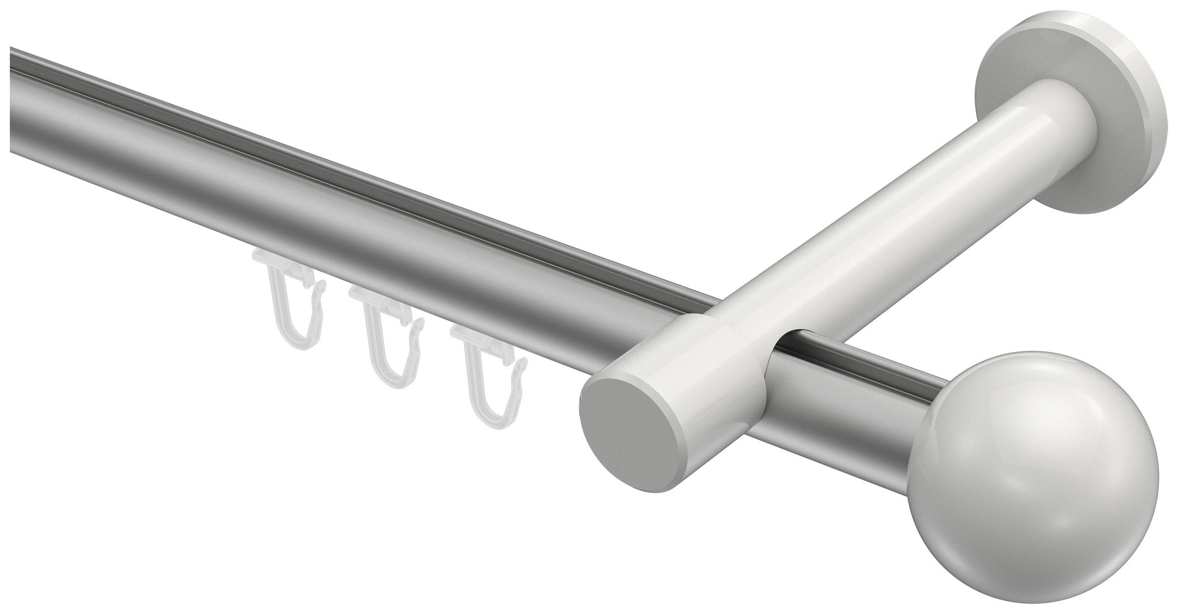 INTERDECO Innenlaufschiene Prestige Luino, Ø 20 mm, 1-läufig, Fixmaß, kürzbar, Wandmontage, Aluminium, Silbergrau / Weiß / Bicolor