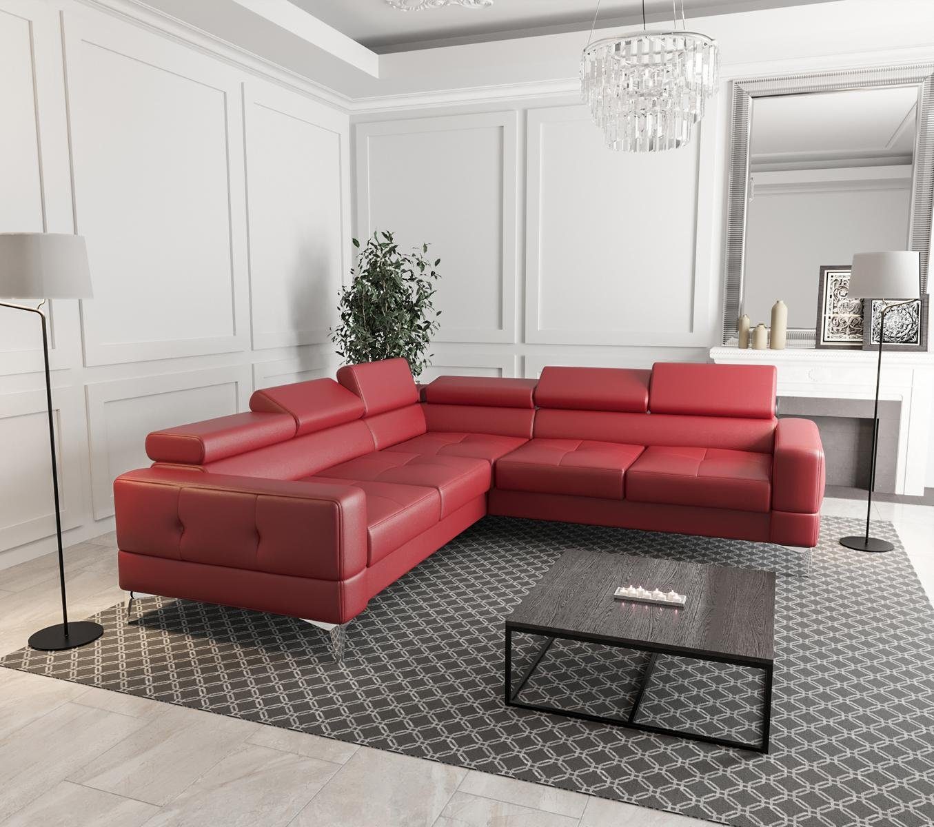 Ecksofa, Design Rot Wohnzimmer Ecksofa Textil Couch JVmoebel L Sofas Form Polsterung