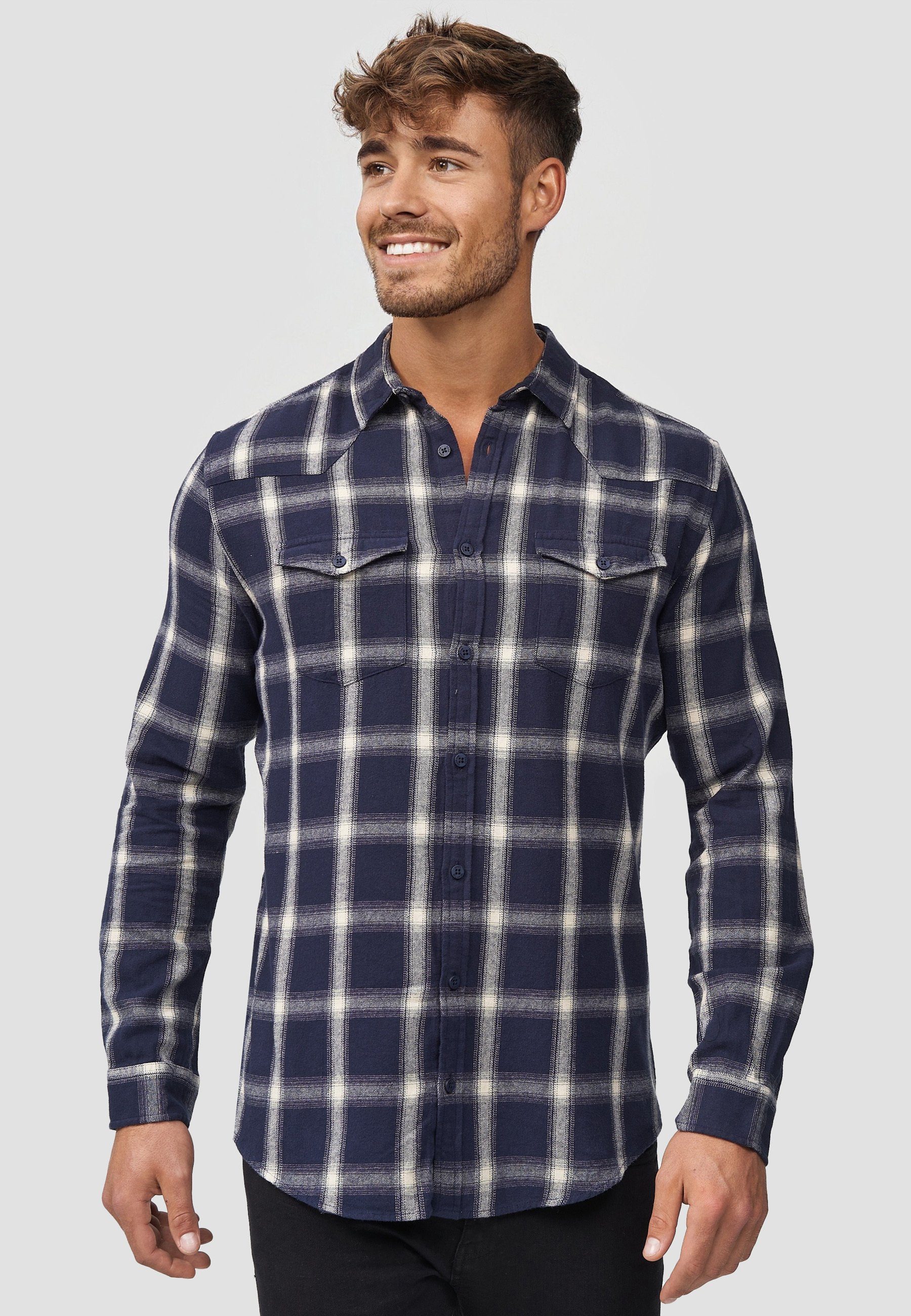Indicode Langarmhemd Herren Altin Herrenhemd Langarm Flanellhemd im Karo-De günstig online kaufen