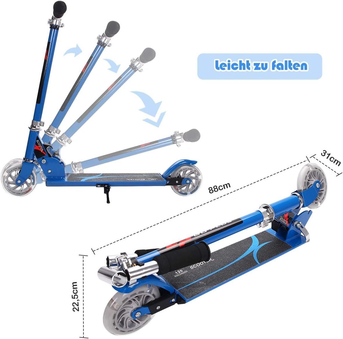 KOMFOTTEU Cityroller Kinder Roller Jahre Rädern, Scooter, mit 4 blau LED ab