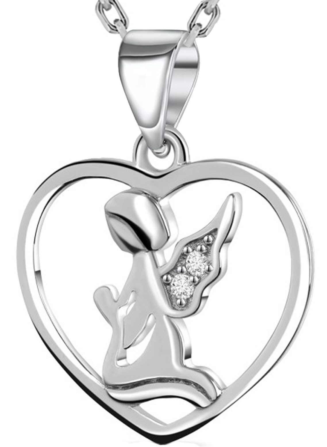 Limana Kette mit Anhänger Herzkette Engelkette 925 Silber Herz Engel Halskette Schmuck (inkl. Schmuckbox Kinderkette Schutzengel Kinderschmuck), Geschenk für Kinder Mädchen Sie Frauen Damen Freundin Mutter Ehefrau