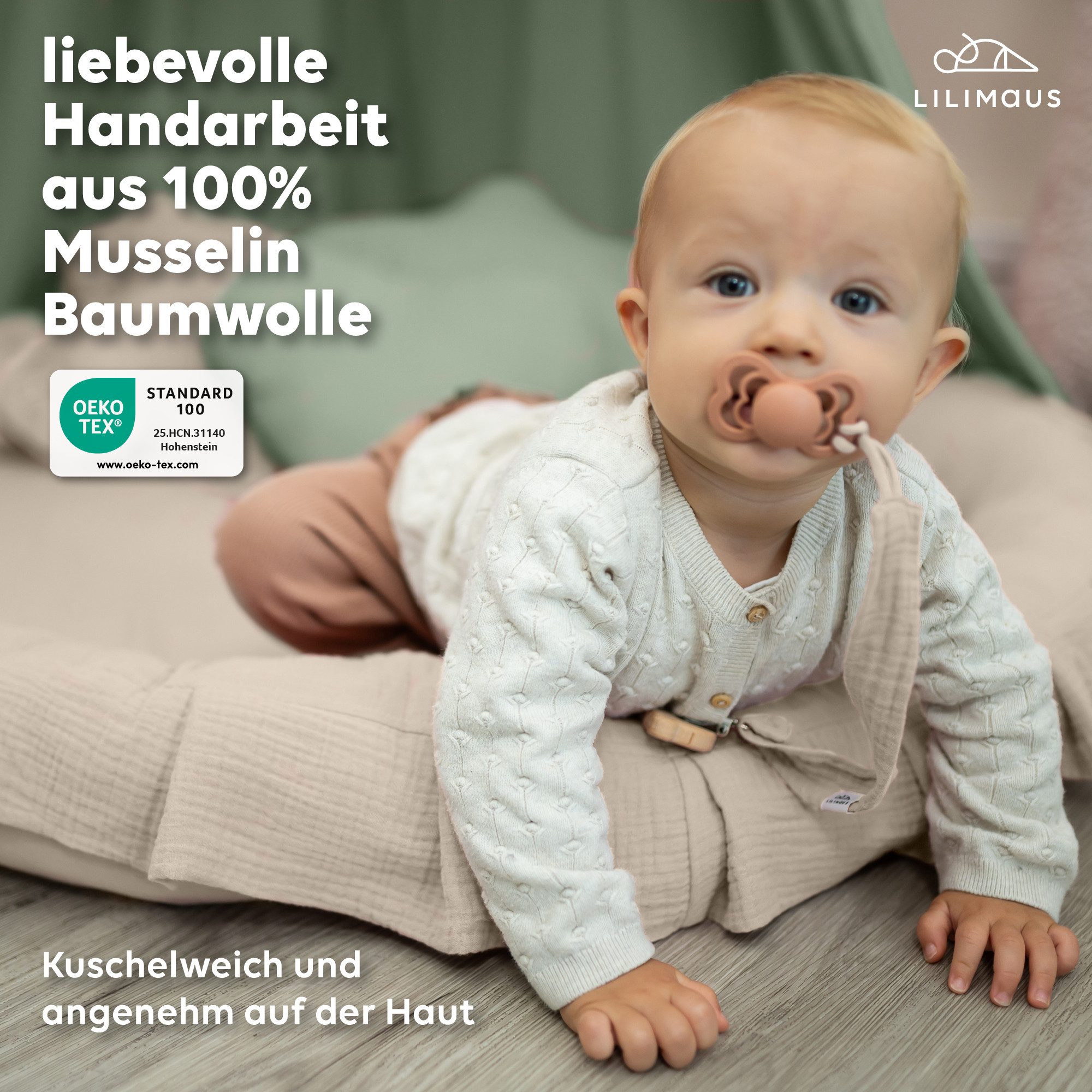 lilimaus Bodenkissen Sitzkissen für Kinder aus Musselin - Spielmatte & Kuschelecke, mit zarter Rüscheneinfassung - zum Lesen, Spielen & Kuscheln