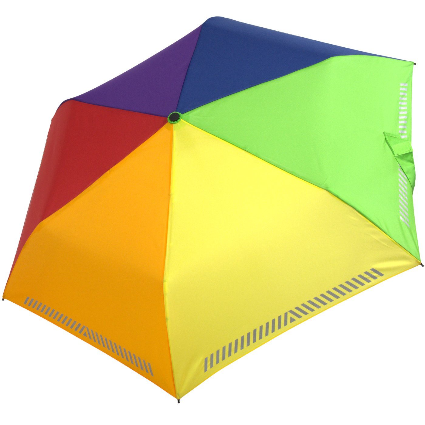 iX-brella Taschenregenschirm Kinderschirm Sicherheit Reflex-Streifen reflektierend, mit Auf-Zu-Automatik, Regenbogen - durch