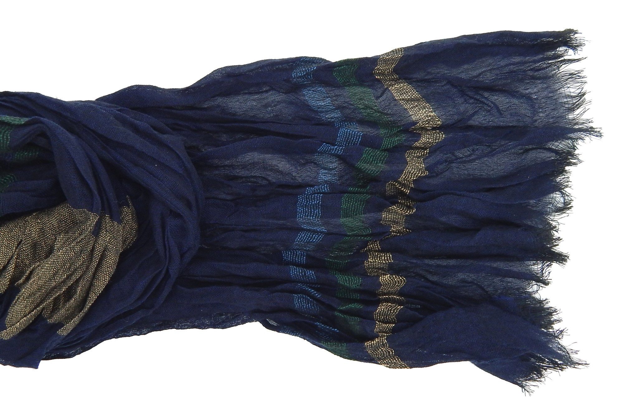 Ella Jonte Modeschal, leichter Herrenschal blau mit Streifen in beige grün blau