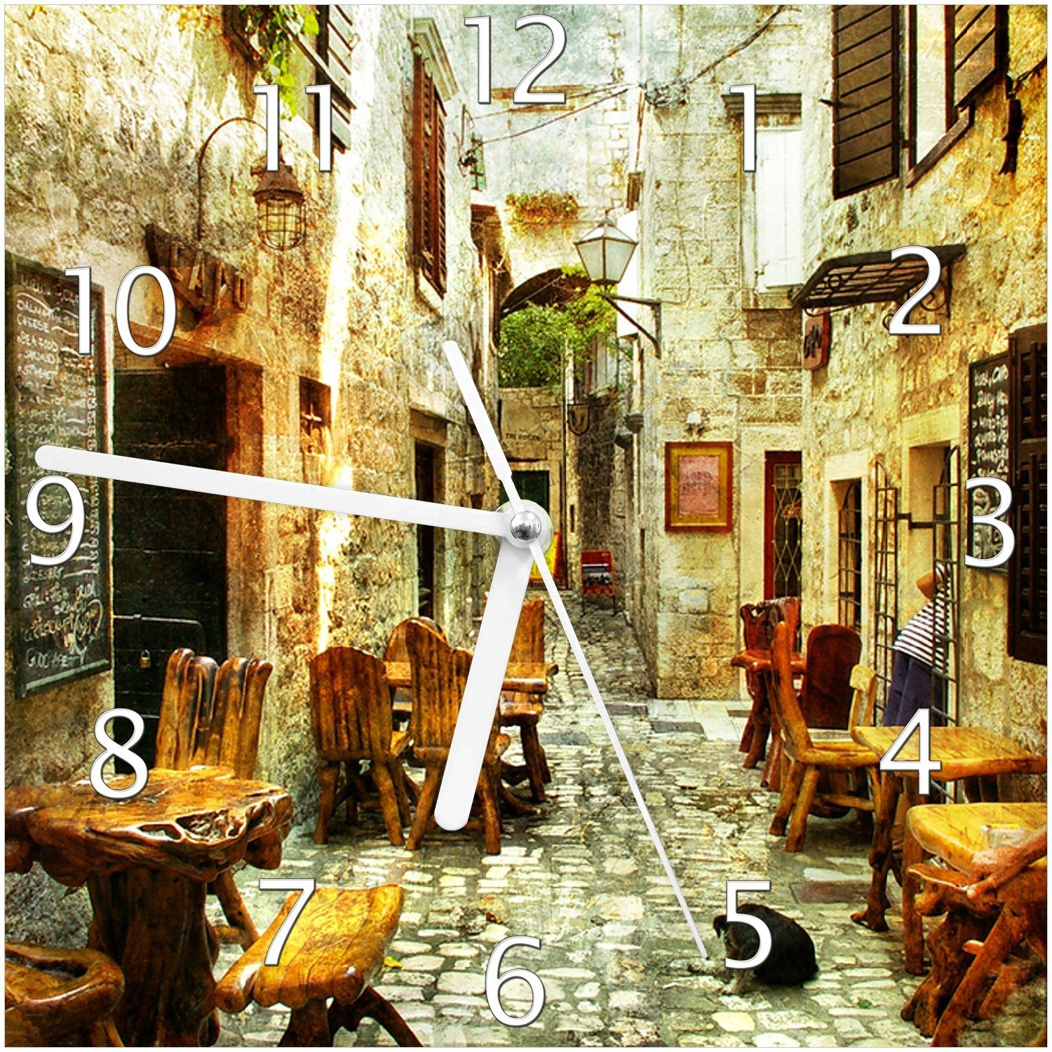 Wallario Wanduhr Italienische kleine Gasse (Glasuhr)