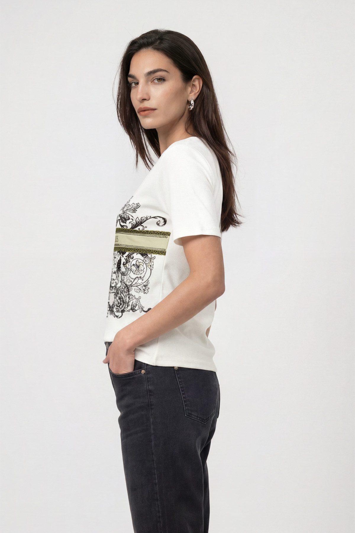 Monari T-Shirt Shirt Druck + Schmuck Regular fit mit Strassdetails
