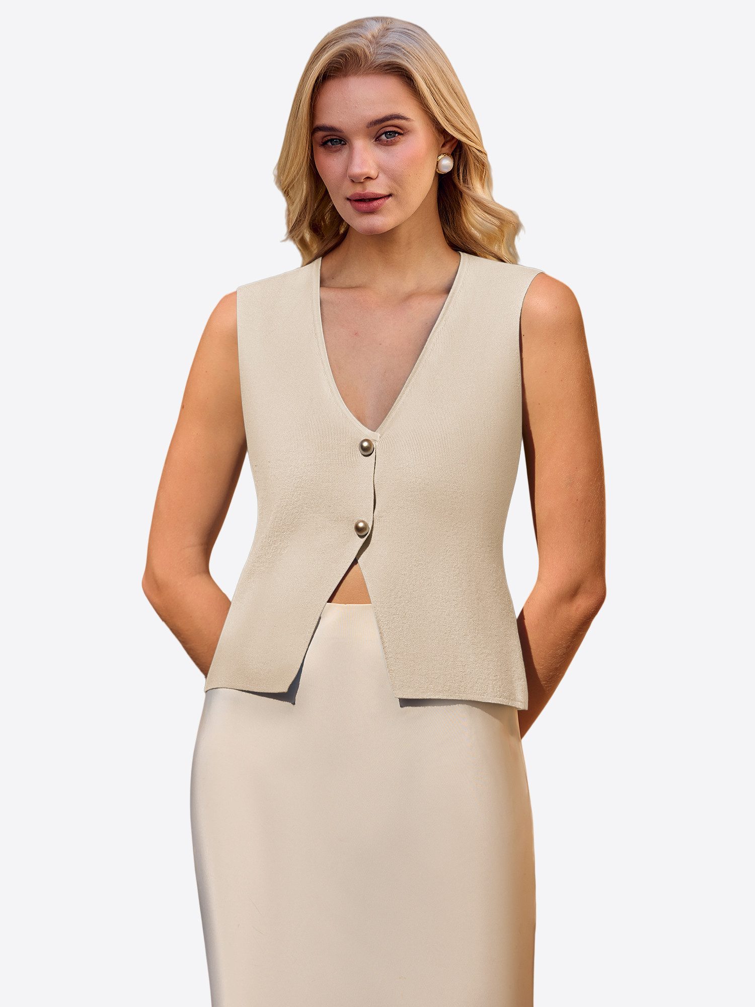 Imily Bela Anzugweste Damen Strickweste mit Knopfleiste (Packung, 1-tlg., 1per-Pack) Einfarbig
