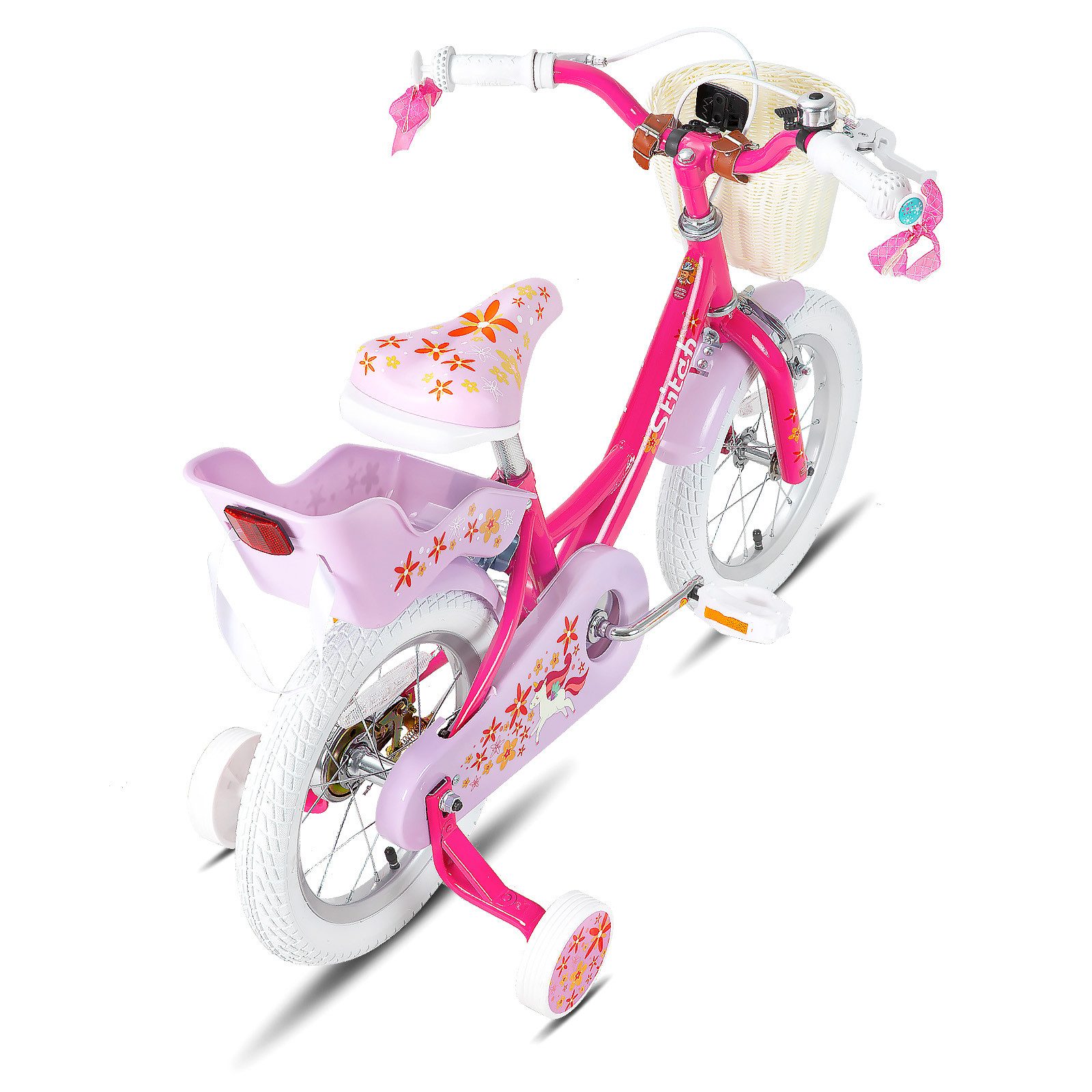 JOYSTAR Kinderfahrrad Unicorn 12/14/16/18 Zoll Kinderfahrrad für 3-9 jährige Mädchen, mit Puppenradsitz, Stützrädern, Korbstreamer, 18 Zoll mit Kickstand